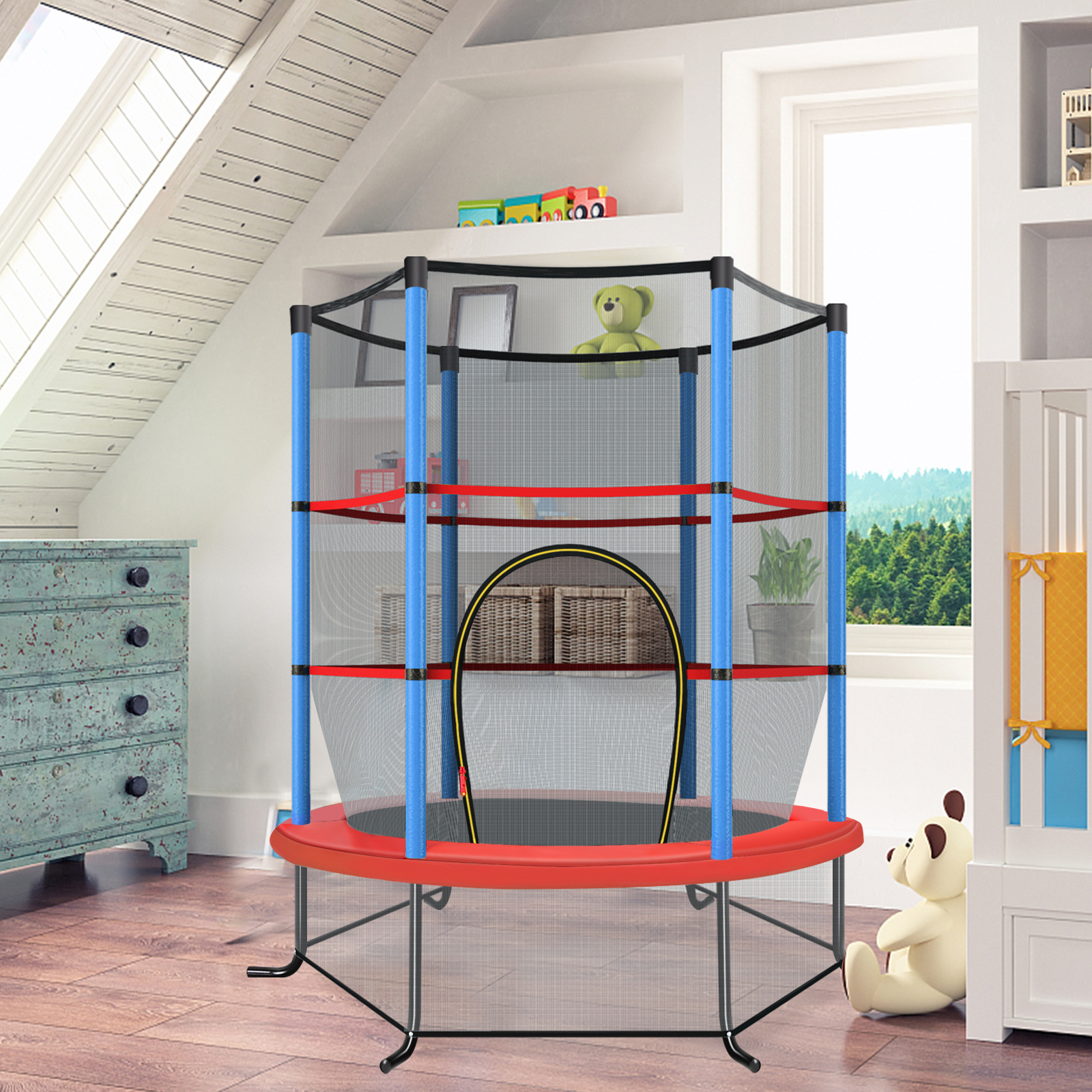 Ø165cm Gartentrampolin mit Sicherheitsnetz Trampolin bis 135KG Belastbar Blau