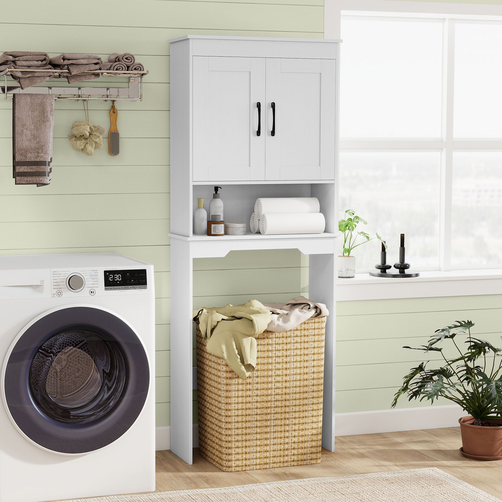 168 cm Toilettenschrank mit 2 Türen & Verstellbarem Regal Platzsparender Überbauschrank