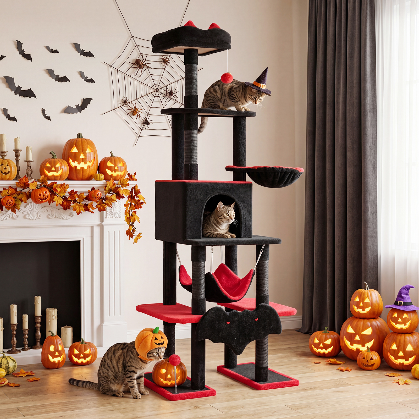 178 cm Mehrstöckiger Kratzbaum im Gothic Design mit Katzenhöhle 50 x 73 x 178 cm für Katzen