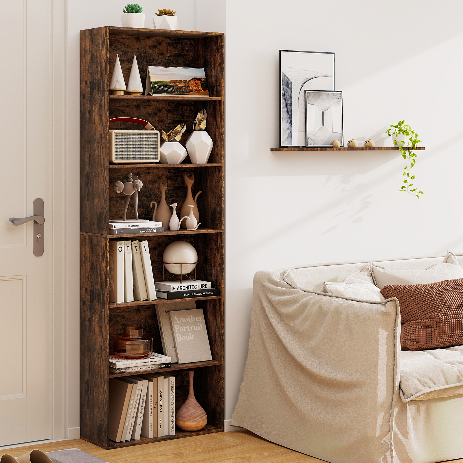 178 cm Bücherregal mit 2 Kippsicherungssets Freistehendes Standregal Display Regal Braun