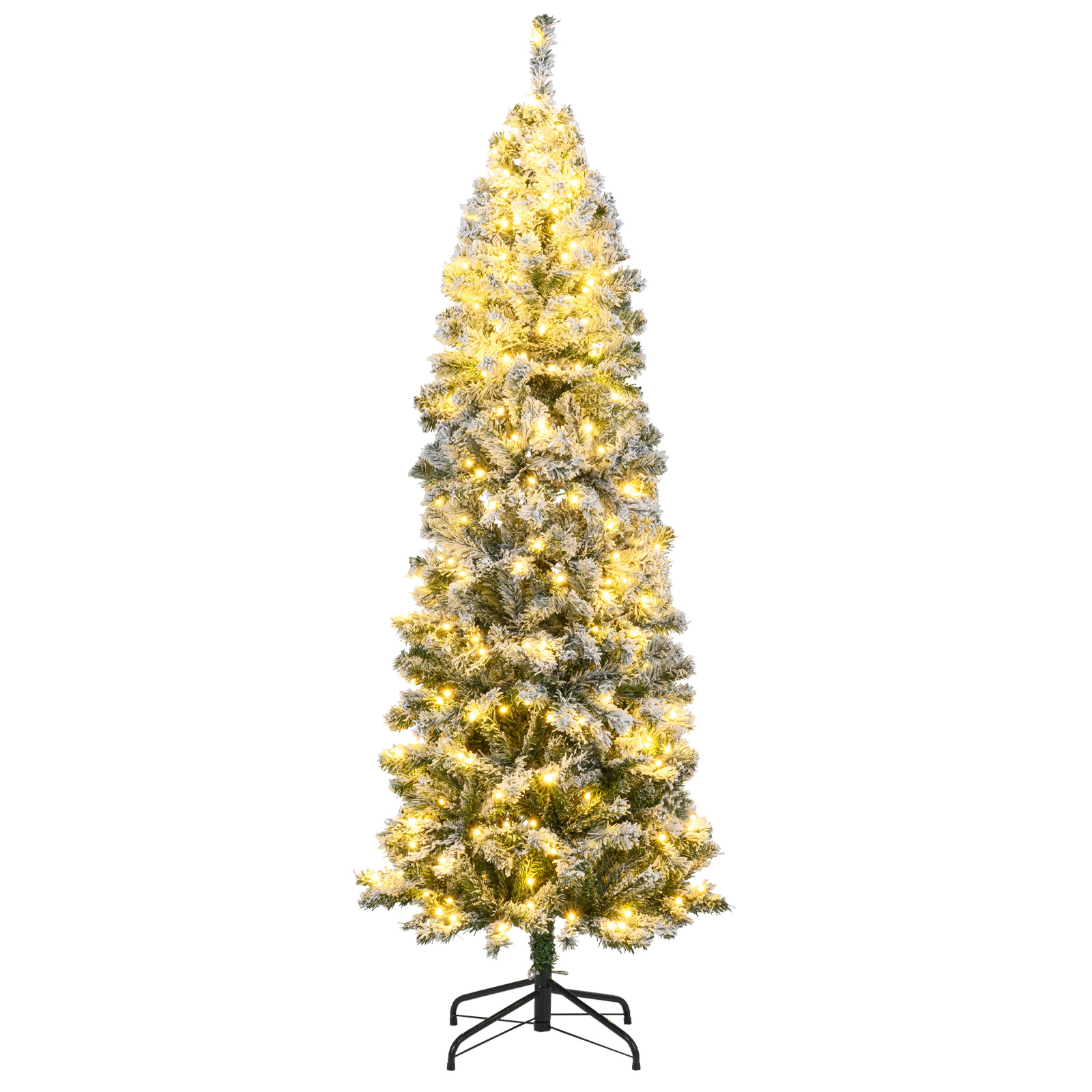 180 cm Künstlicher Weihnachtsbaum mit 260 Warmweißen LED-Lichtern & Schnee Bleistift Tannenbaum