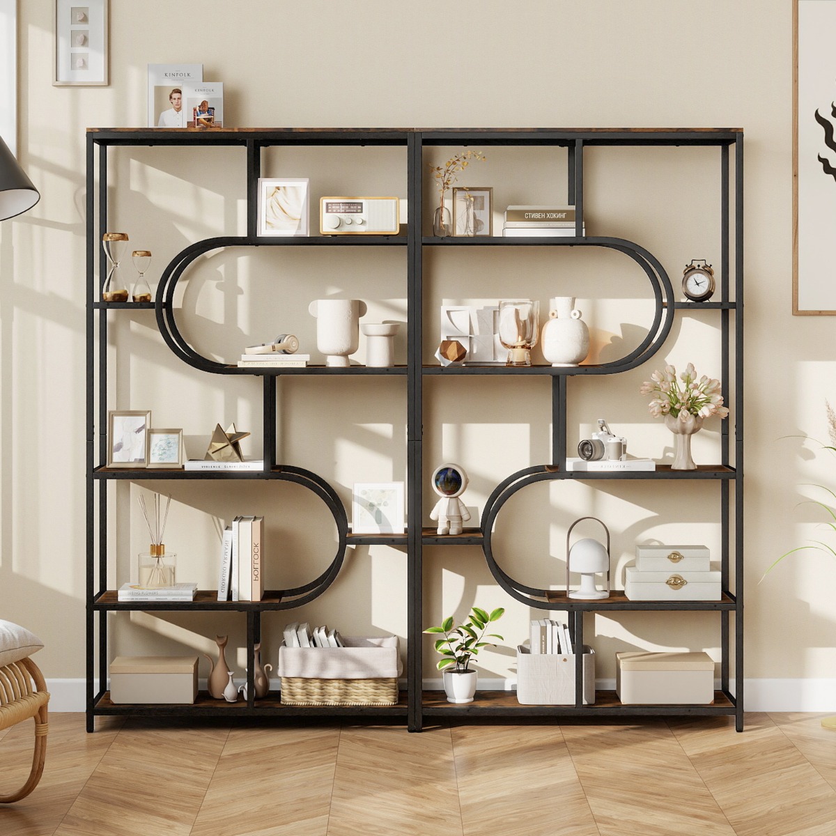 5-stöckiges Bücherregal mit Offenen Regalen Standregal Display Regal Braun & Schwarz