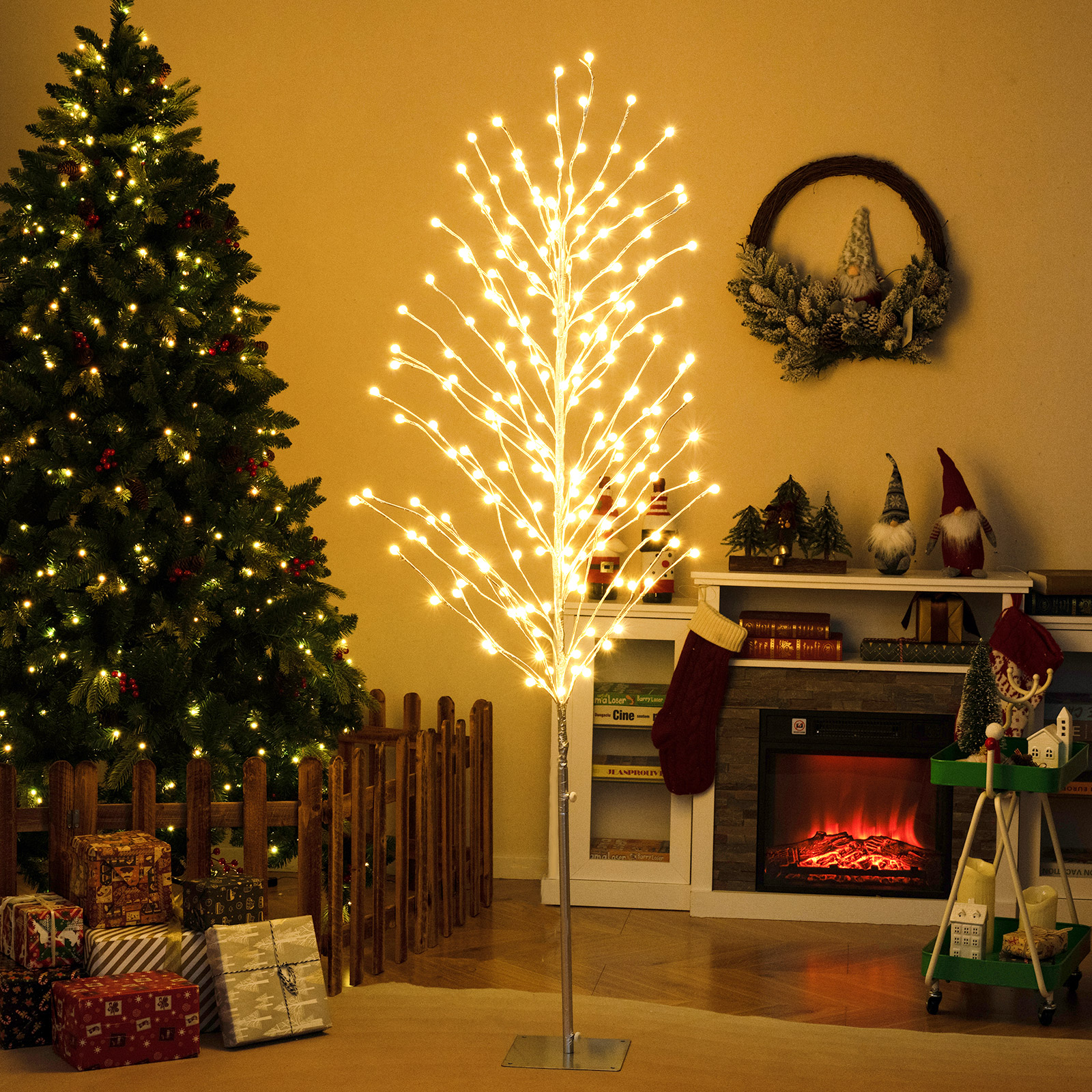 186 cm LED Lichterbaum Birkenbaum mit warmweißen LED-Leuchten künstlicher Weihnachtsbaum