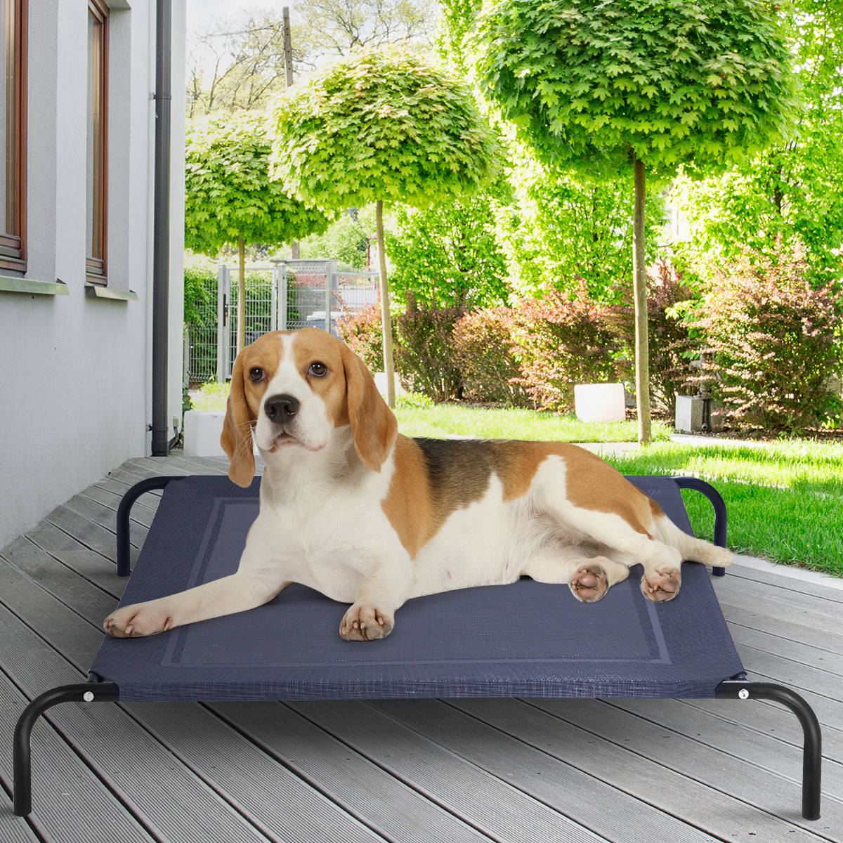 Hundebett Garten Hundeliege Liegeplatz draußen Hundesofa Grau 110 x 80 x 18 cm Metall