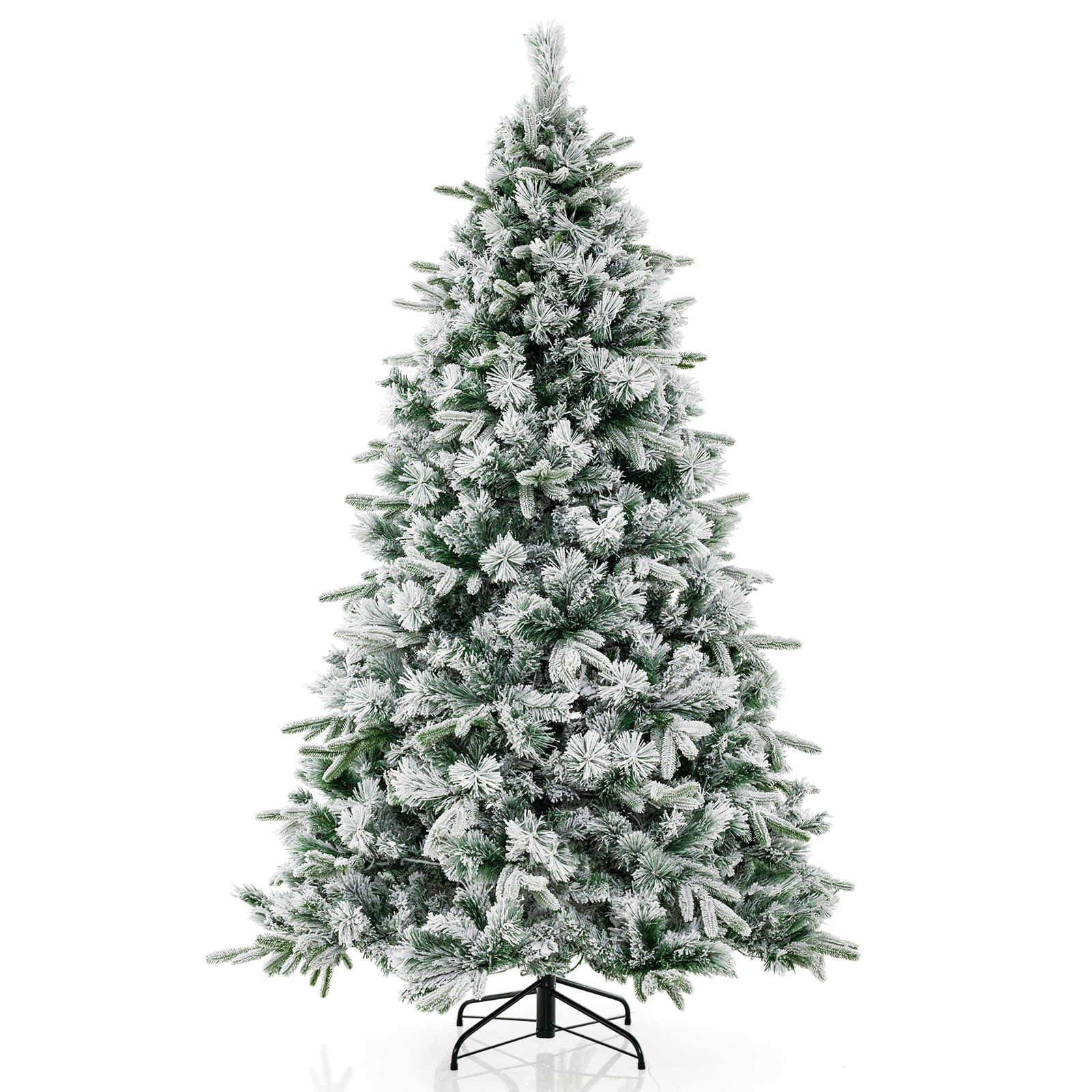 210 cm Künstlicher Weihnachtsbaum mit Schnee und Beleuchtung Tannenbaum mit 300 Warmweißen LED-Lichtern