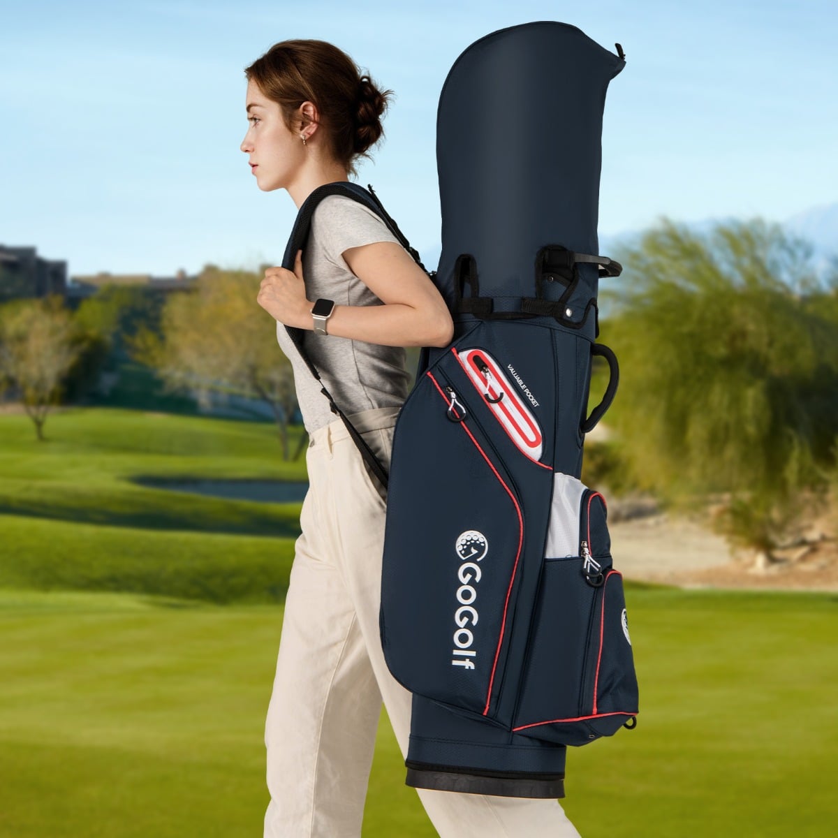 Golfbag Leichtes Golf Cart Bag mit 14 er Unterteilung Wasserabweisende Golftasche Marineblau