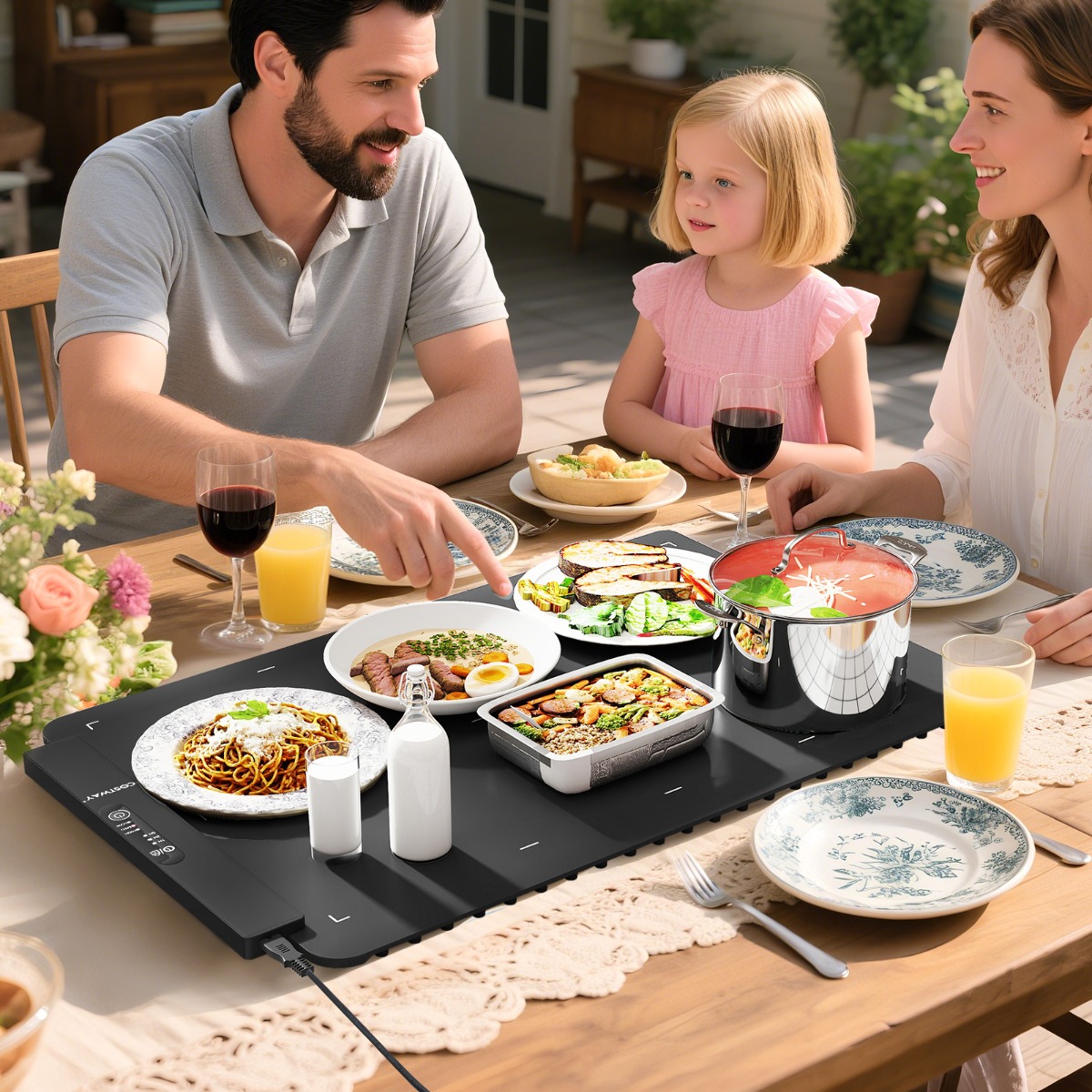 Elektrische Silikon Lebensmittel-Wärmematte mit Schneller Vollflächenheizung Rollbarer Schwarz 64 x 41 x 2 cm