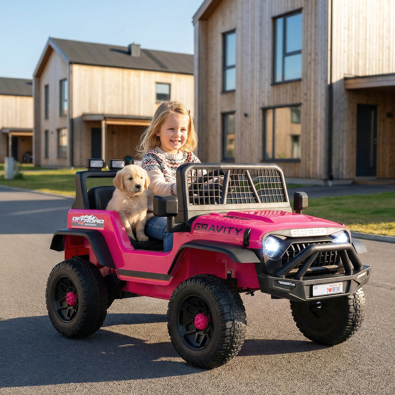 24 V Kinderfahrzeug elektrisches Kinderauto mit Fernbedienung Musik Hupe LED-Scheinwerfer (Rosa)