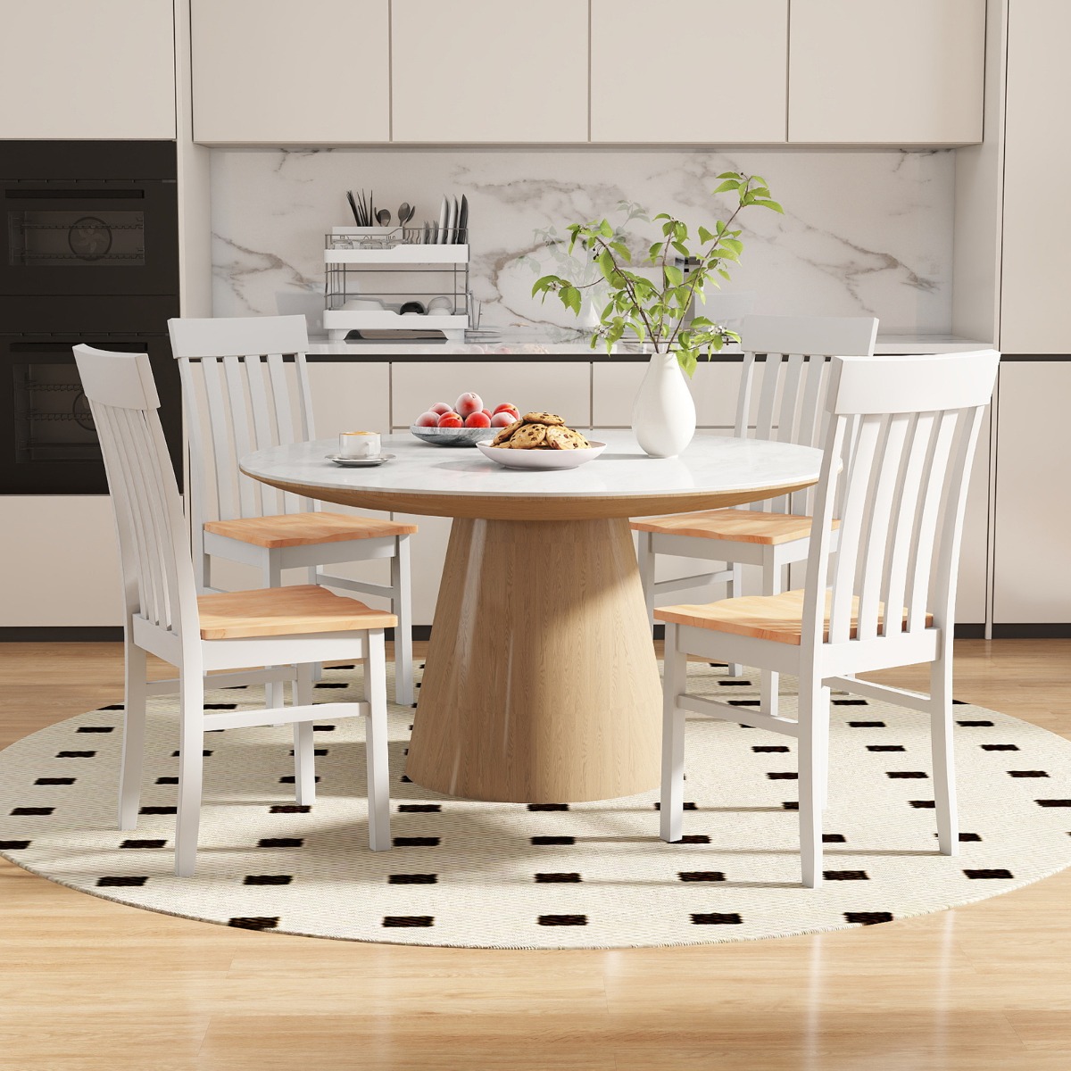 2er-Set Esszimmerstühle armlose Küchenstühle mit ergonomischer Rückenlehnen & vertieftem Sitz Natur