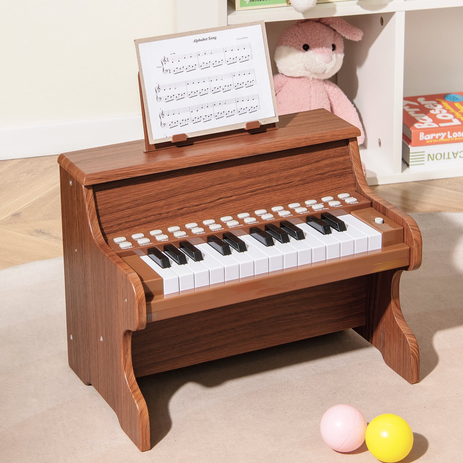 25 Tasten Mini Digitalpiano Kinder Elektrisches Klavier mit Einstellbarer Geschwindigkeit Braun