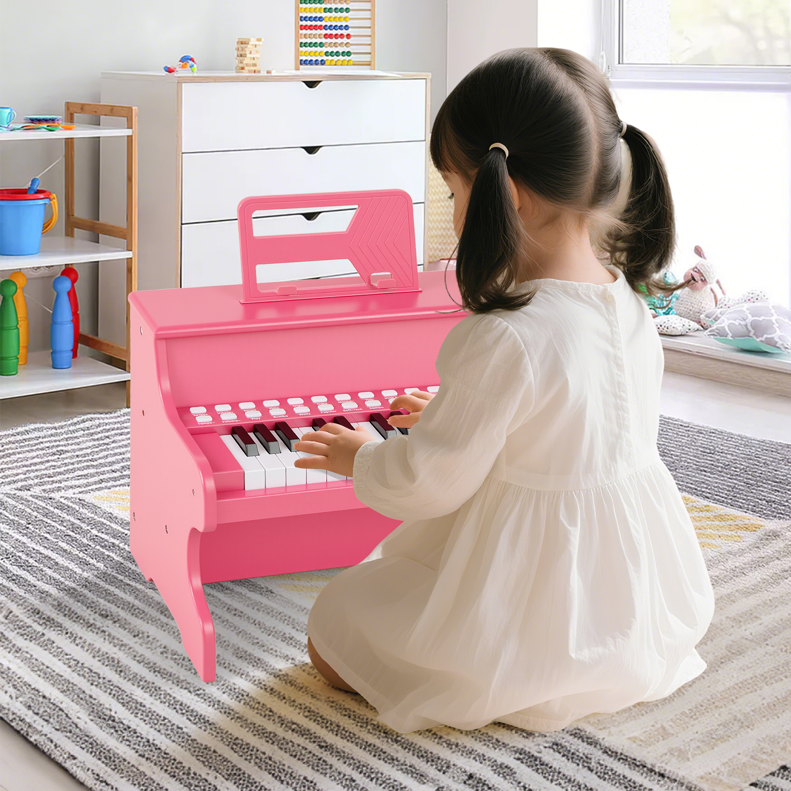 25 Tasten Mini Digitalpiano Kinder Elektrisches Klavier mit Einstellbarer Geschwindigkeit Rosa