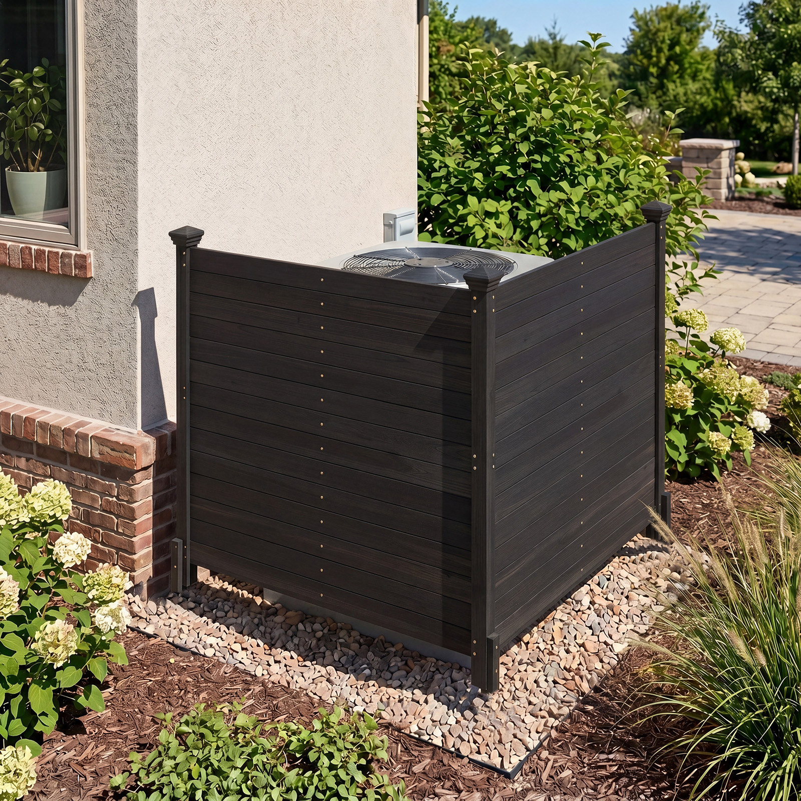 2er Set Sichtschutzzaun 2 Teilig 119 x 119 cm Gartenzaun aus Tannenholz Outdoor Holzzaun mit 3 Pfählen Schwarz