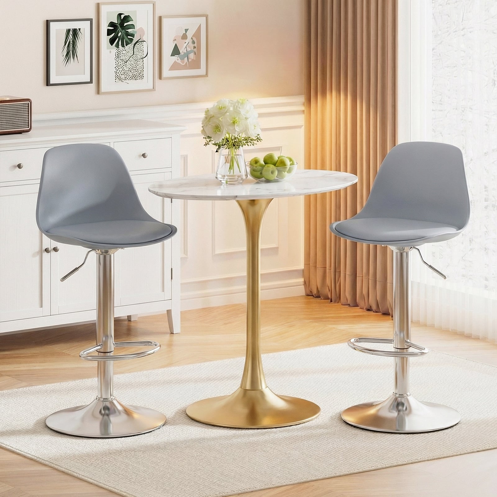 2er Set Barhocker 360 °Drehbarer Barstuhl Höhenverstellbarer Tresenhocker Küchenhocker Grau