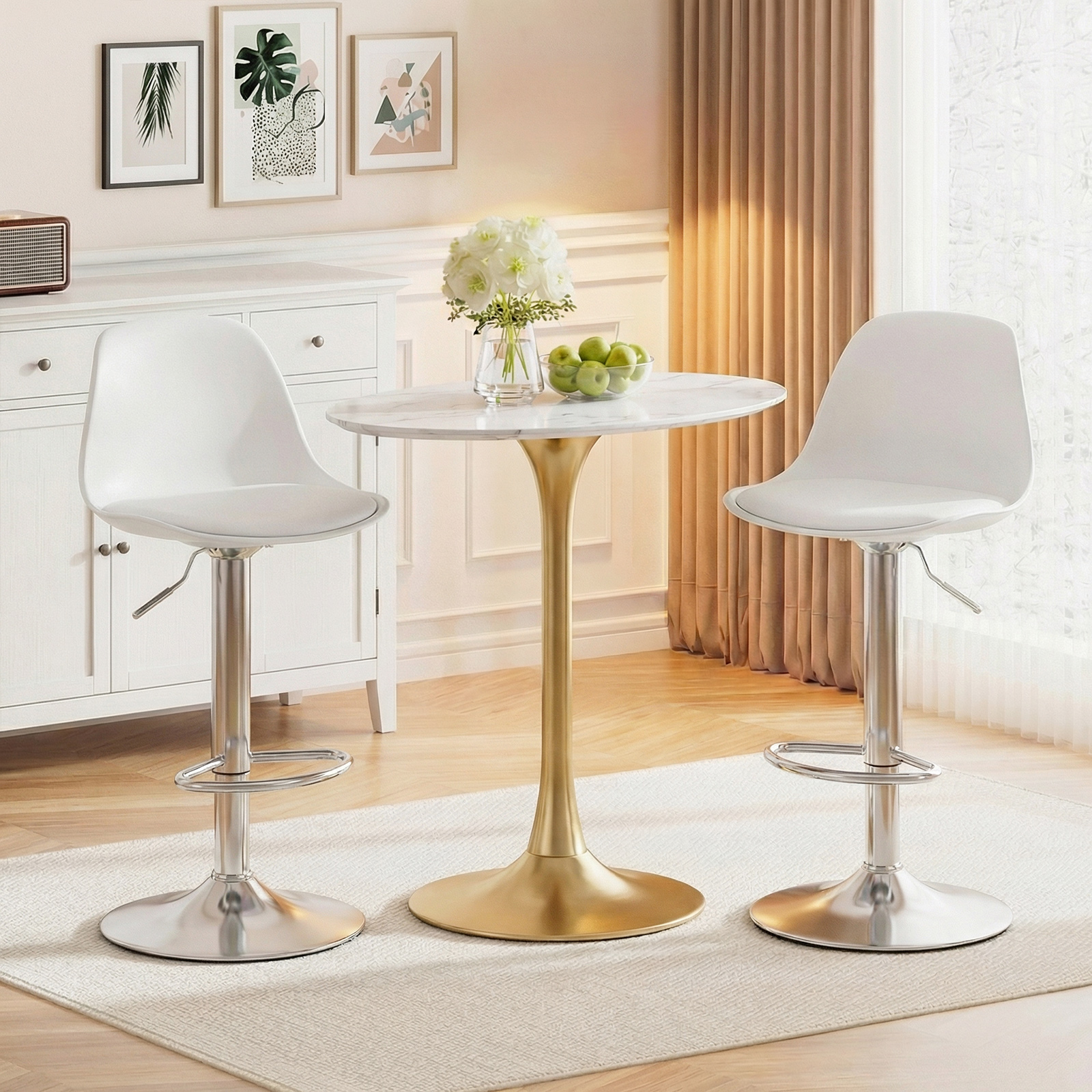 2er Set Barhocker 360 °Drehbarer Barstuhl Höhenverstellbarer Tresenhocker Küchenhocker Weiß