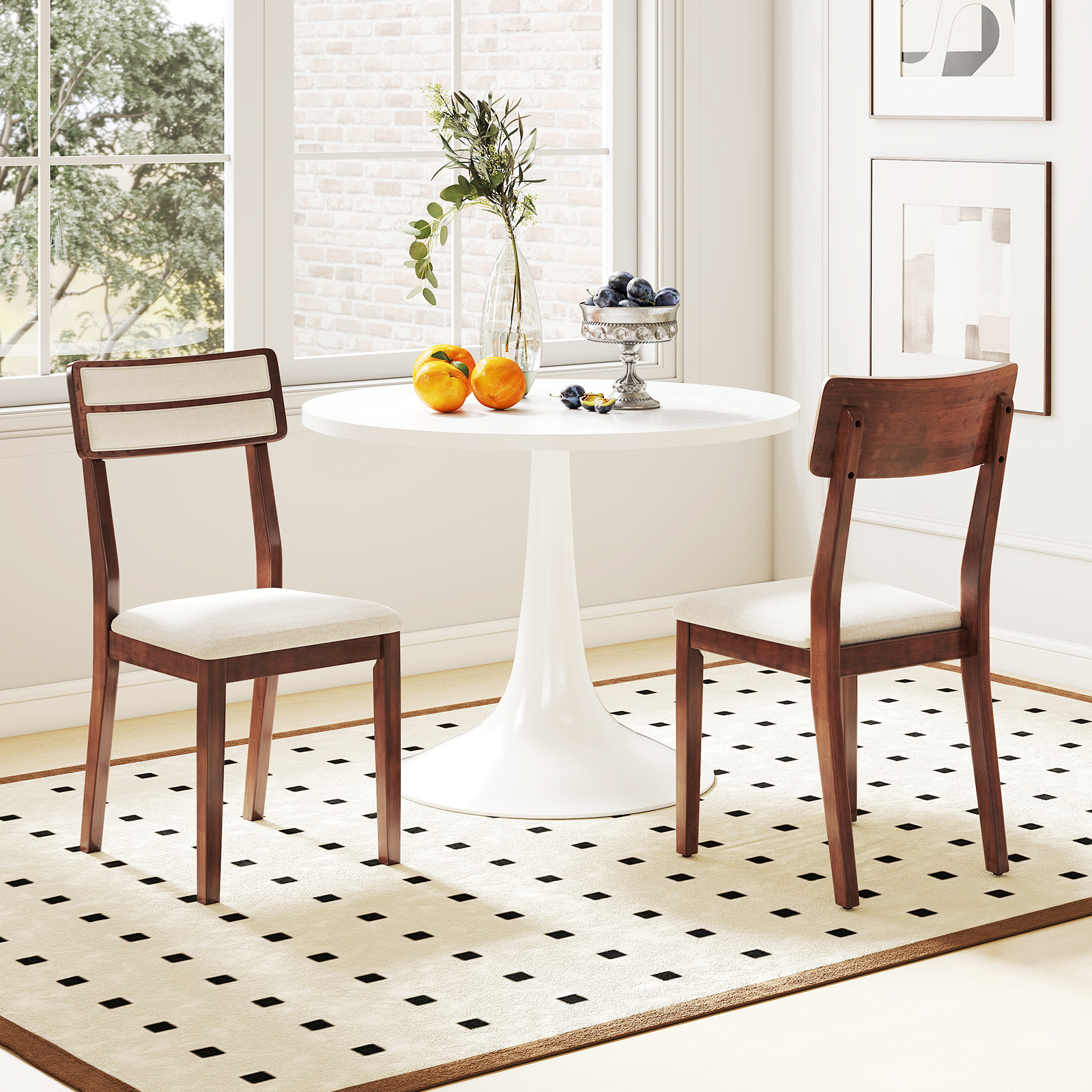 2er Set Esszimmerstühle mit Gepolstertem Sitz & Gummibaumholzbeinen Küchenstühle Essstuhl Walnuss