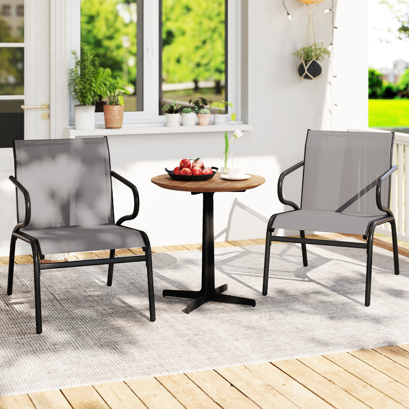 2er Set Gartenstühle Balkonstühle mit Stmungsaktivem Stoff Terrassenstühle bis 150 kg Belastbar