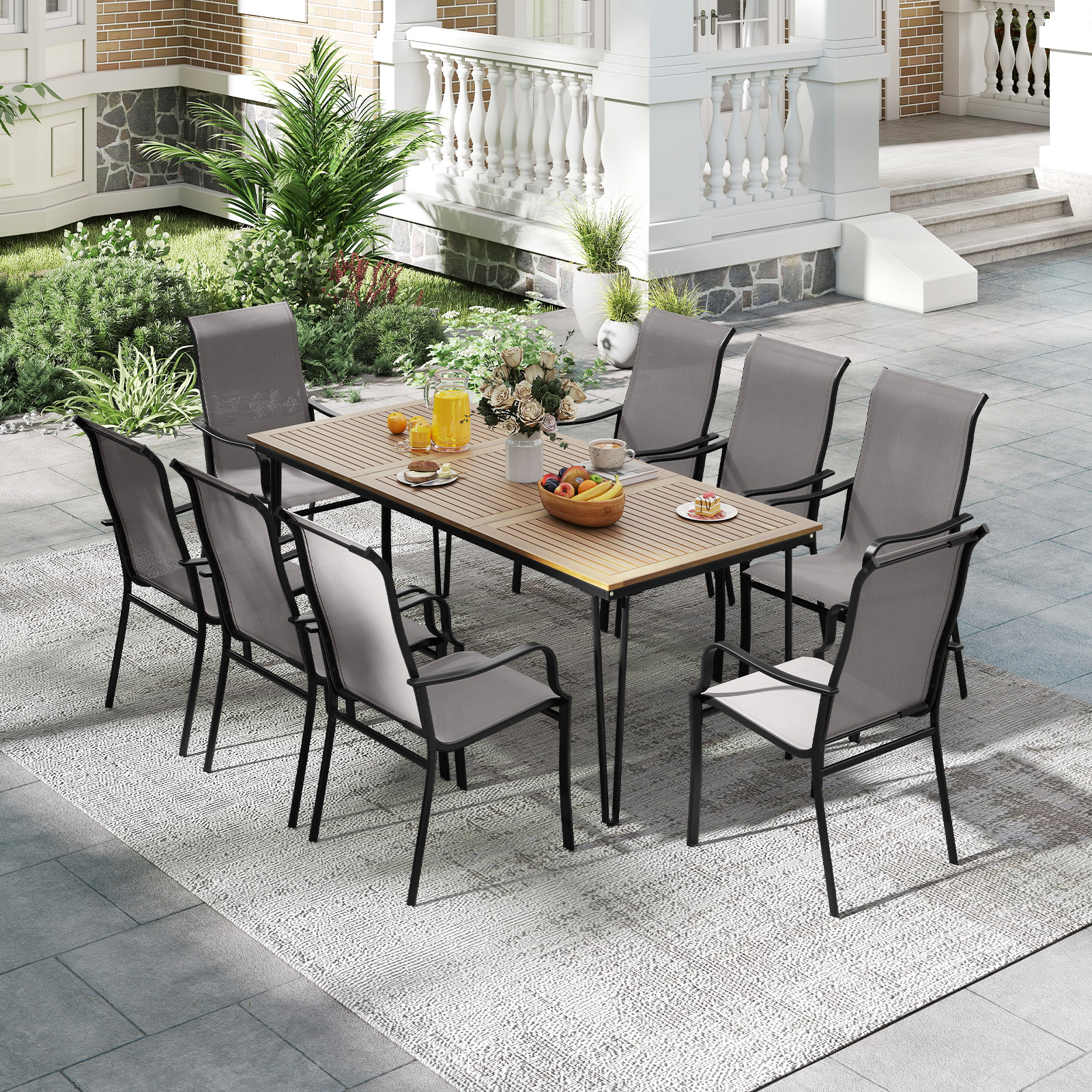 2er Set Gartenstühle mit Hoher Rückenlehne bis 150 kg Belastbar Terrassenstühle Grau