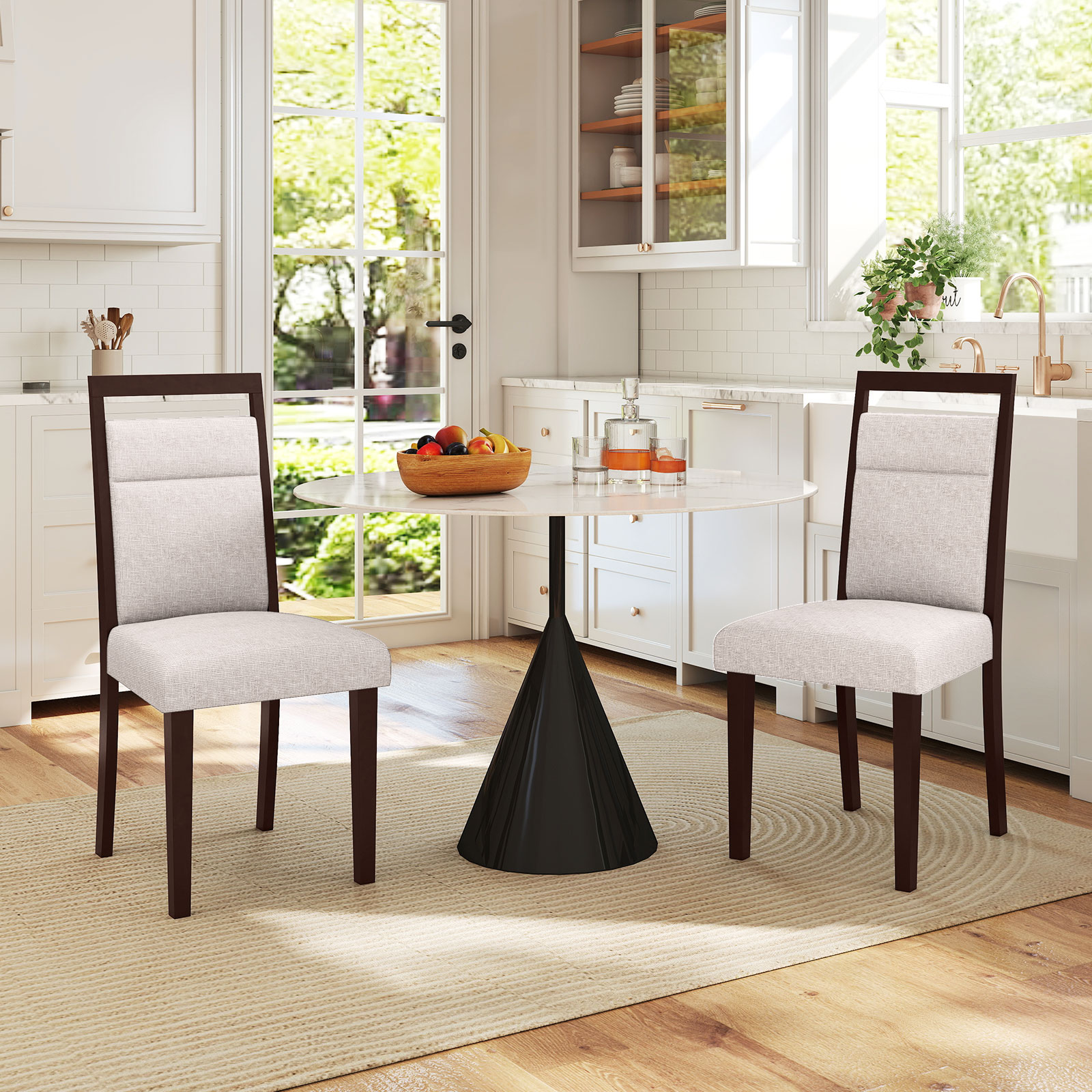 2er-Set gepolstertes Esszimmerstühle Küchenstuhl mit gepolstertem Sitz & neigbarer Rückenlehne Beige