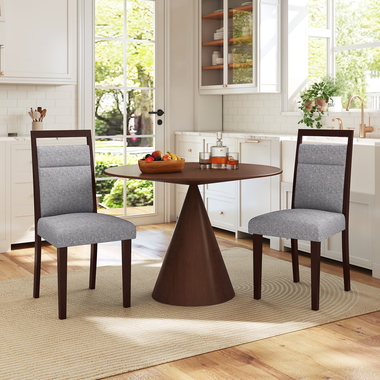 2er-Set gepolstertes Esszimmerstühle Küchenstuhl mit gepolstertem Sitz & neigbarer Rückenlehne Grau