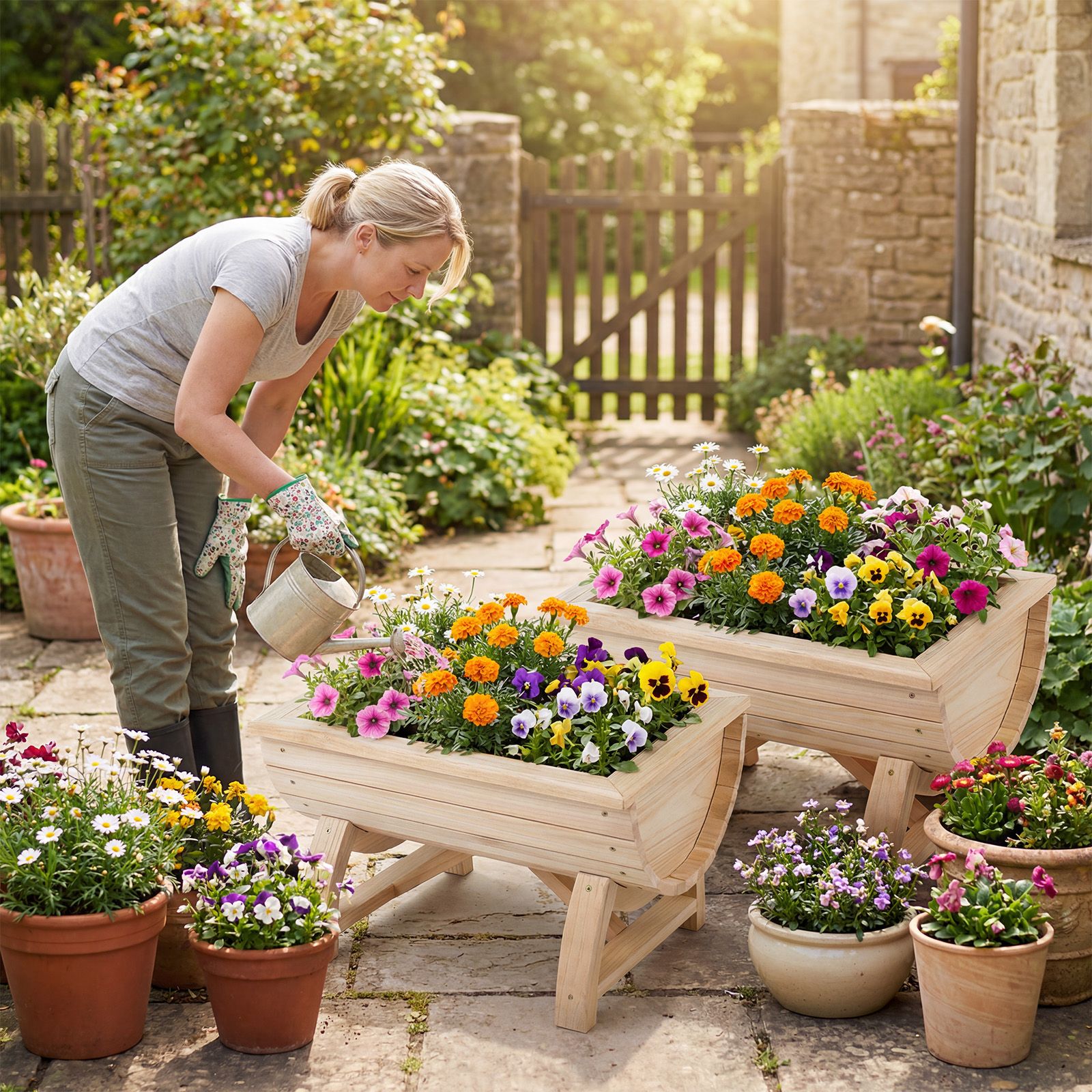 2er Set Hochbeet aus Tannenholz mit Entwässerungsloch Halbfass Blumenkasten