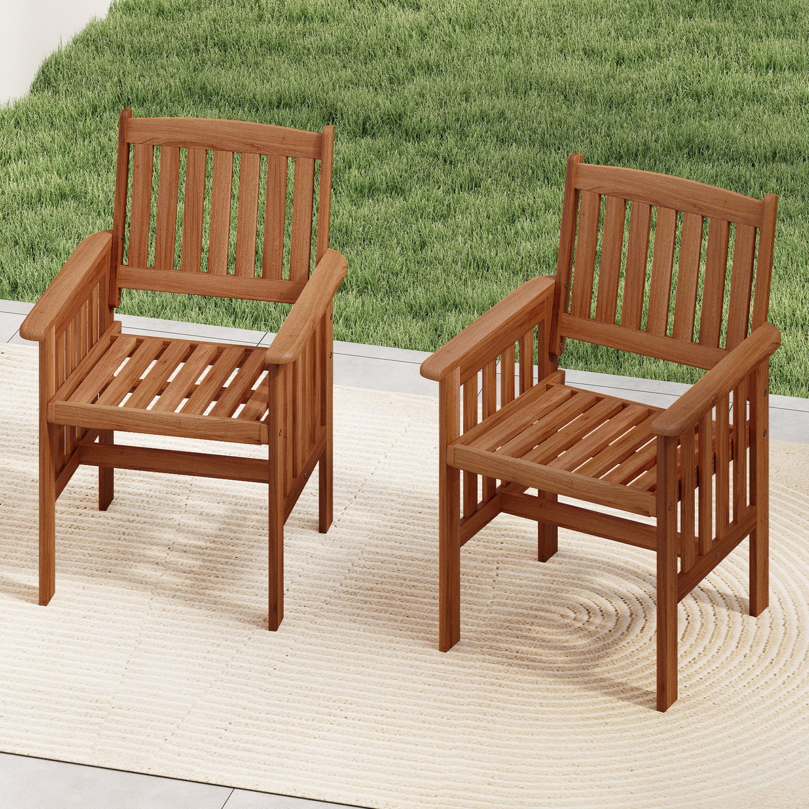 2er Set Holz Gartenstühle mit Armlehnen Balkonstühle Holzstühle Gartensessel 59 x 63 x 89 cm