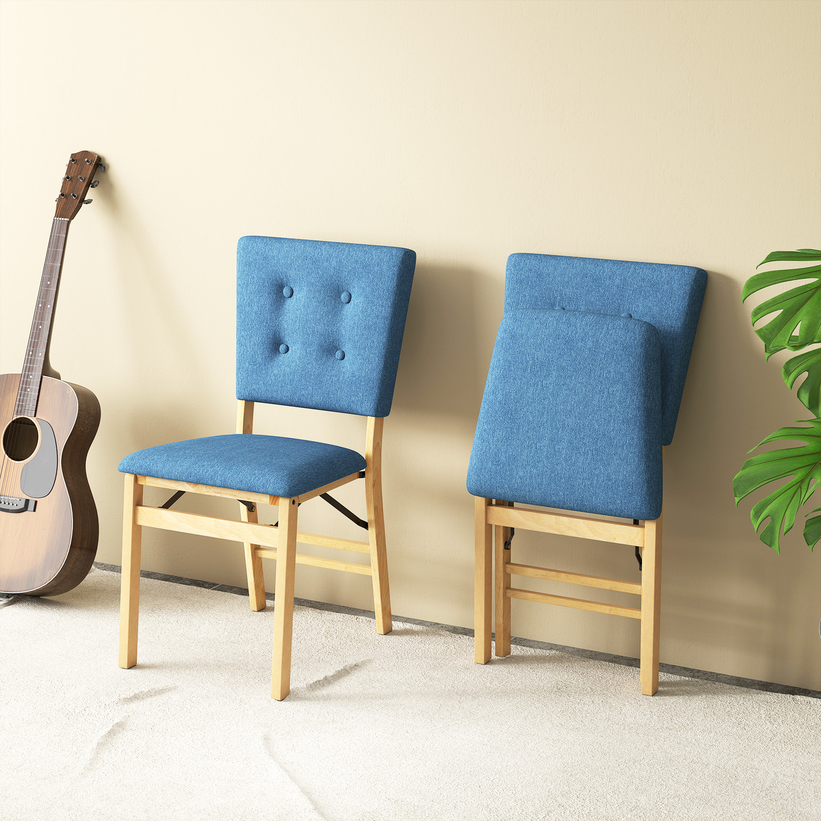 2er Set Klappbares Esszimmerstuhl armlehnlose Küchenstühle mit gepolstertem Sitz Blau
