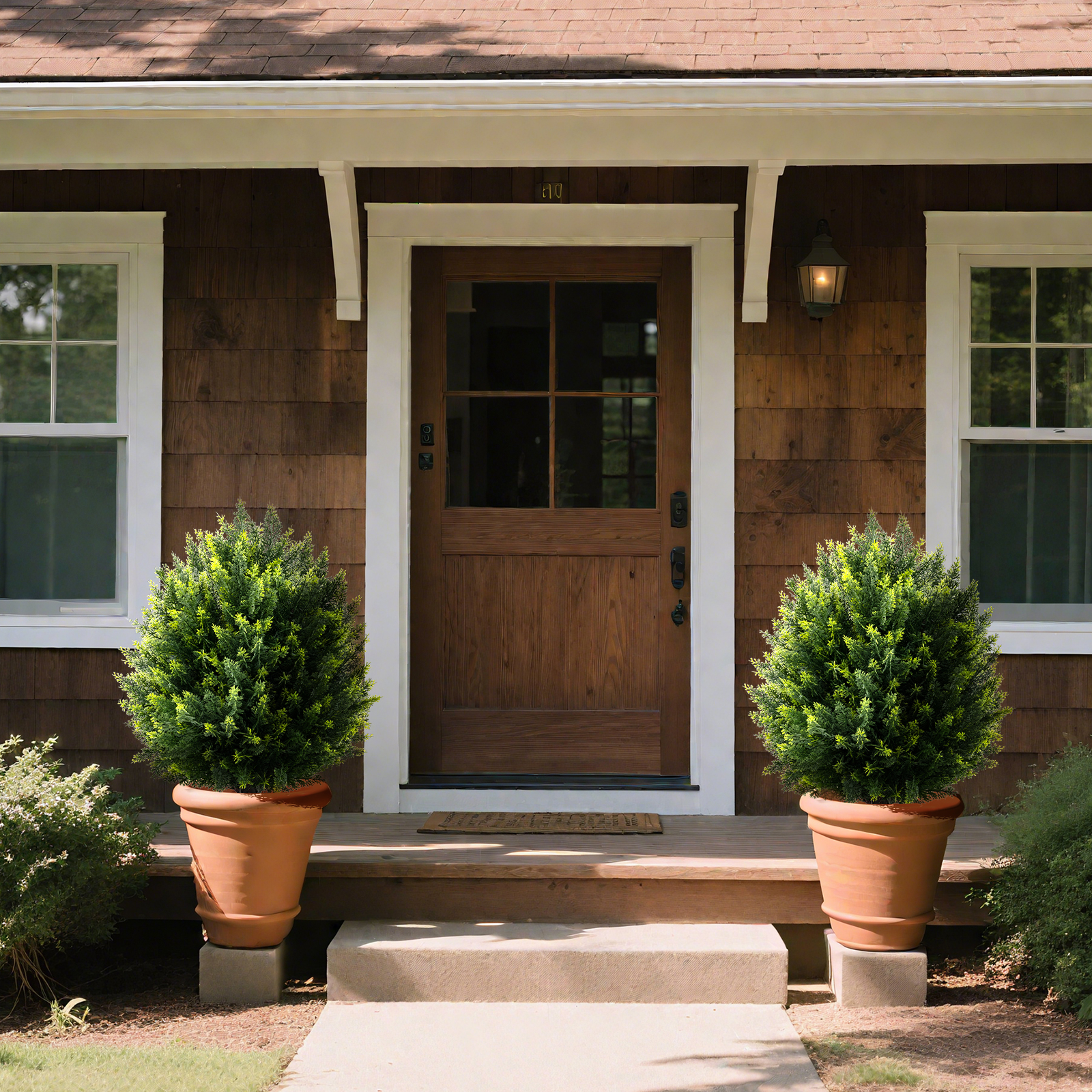 2er Set Künstliche Zypressenkugel mit Erdspieß Wetterfeste Kunstpflanzen Künstlicher Baum