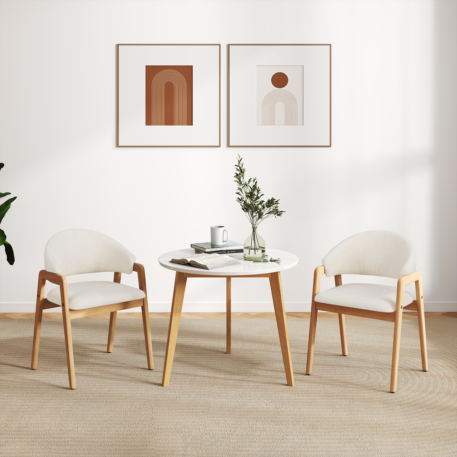 2er-Set modernes Esszimmerstühle Küchenstühle mit gepolstertem Sitz & ergonomischer Rückenlehne Weiß