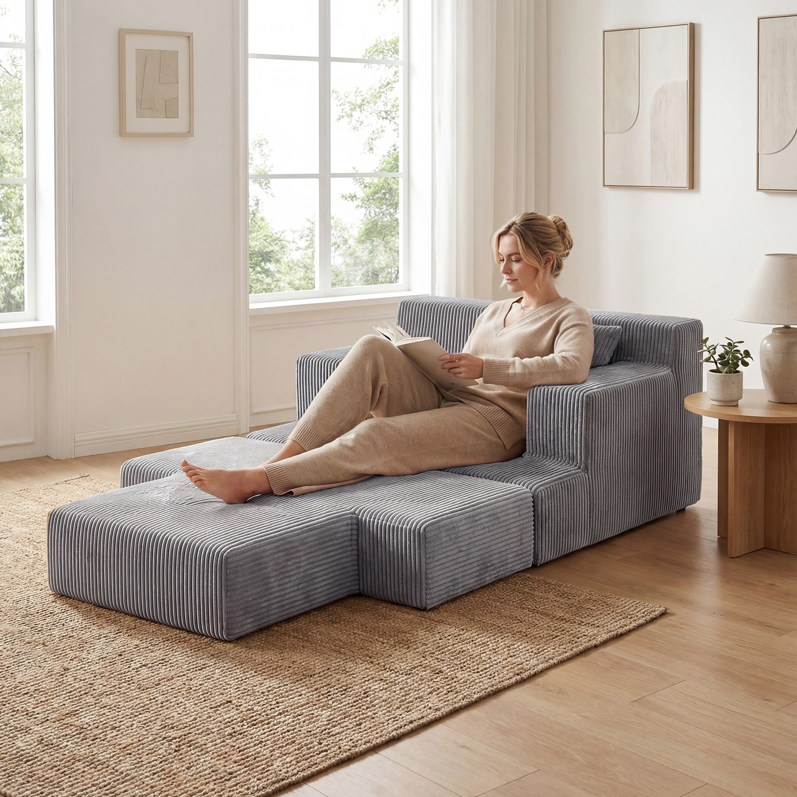2 in 1 Schlafsofa Klappbares Bodensofa aus Korallenfleece mit Schlaffunktion Boneless Schlafcouch
