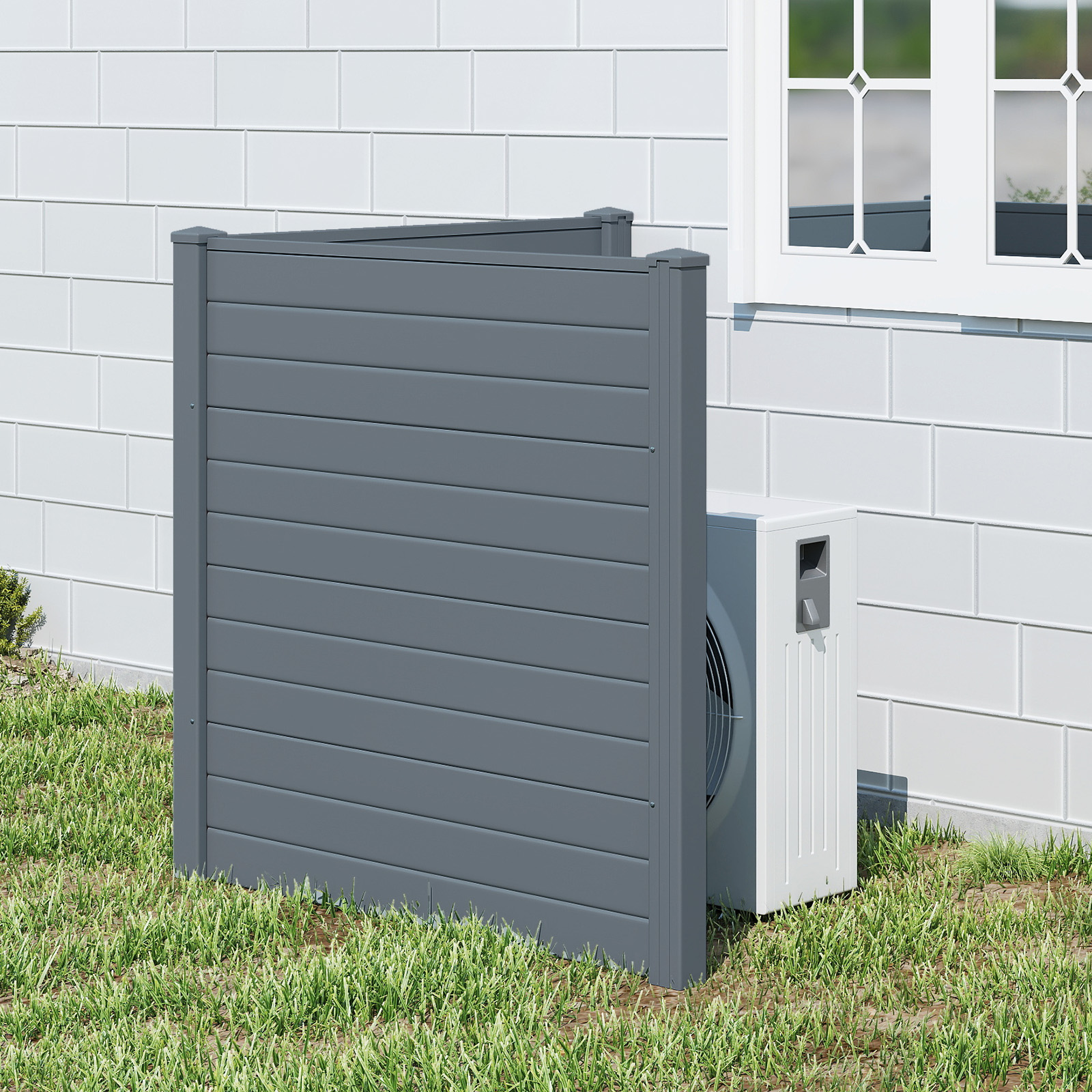 2 Paneele Sichtschutzzaun 123 x 123 cm Gartenzaun PVC mit 3 verzinkte Metall-Erdspieße Grau