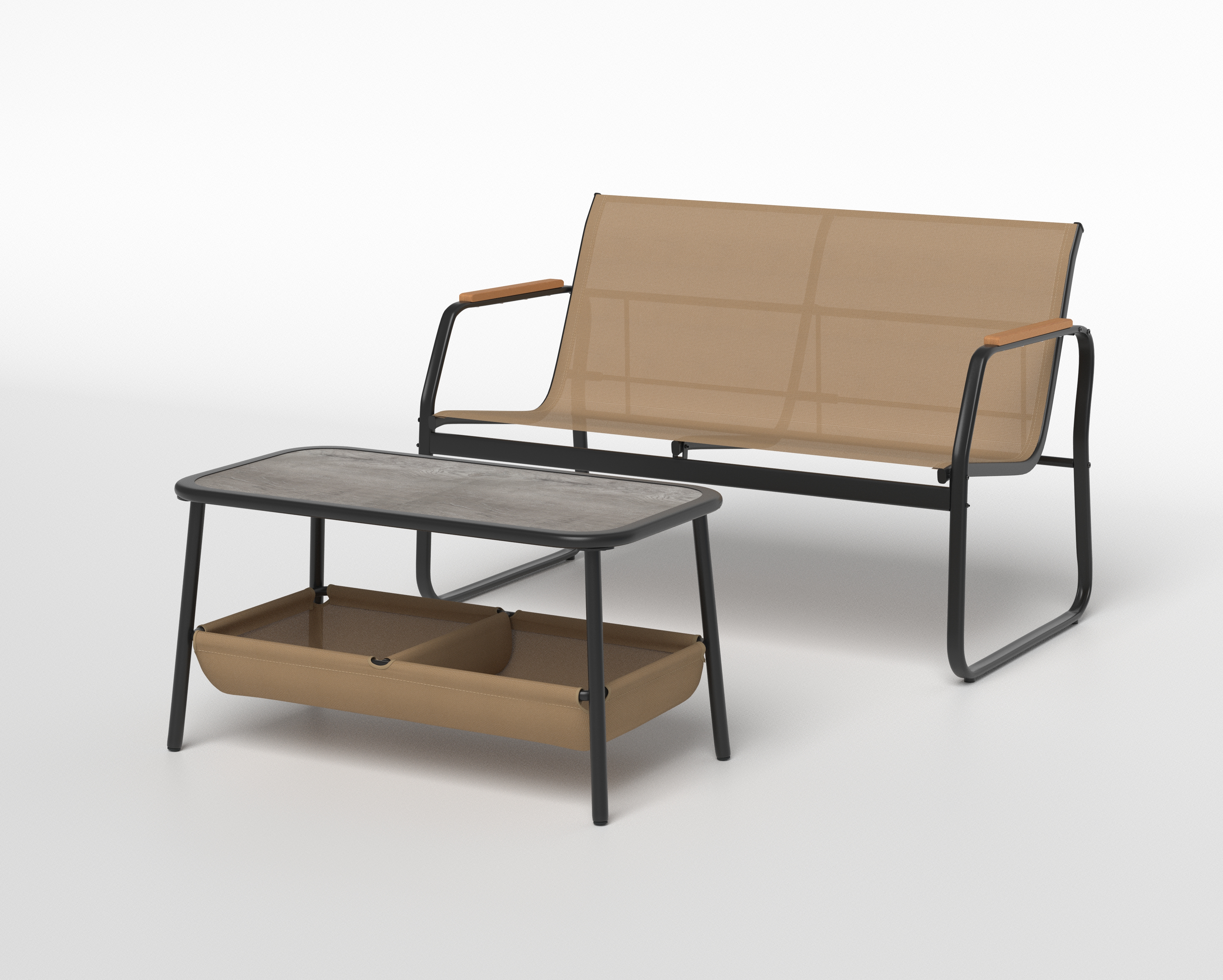 2-Sitzer Gartenbank mit Couchtisch Sitzbank aus Textilene Balkonmöbel-Set Gartenmöbel