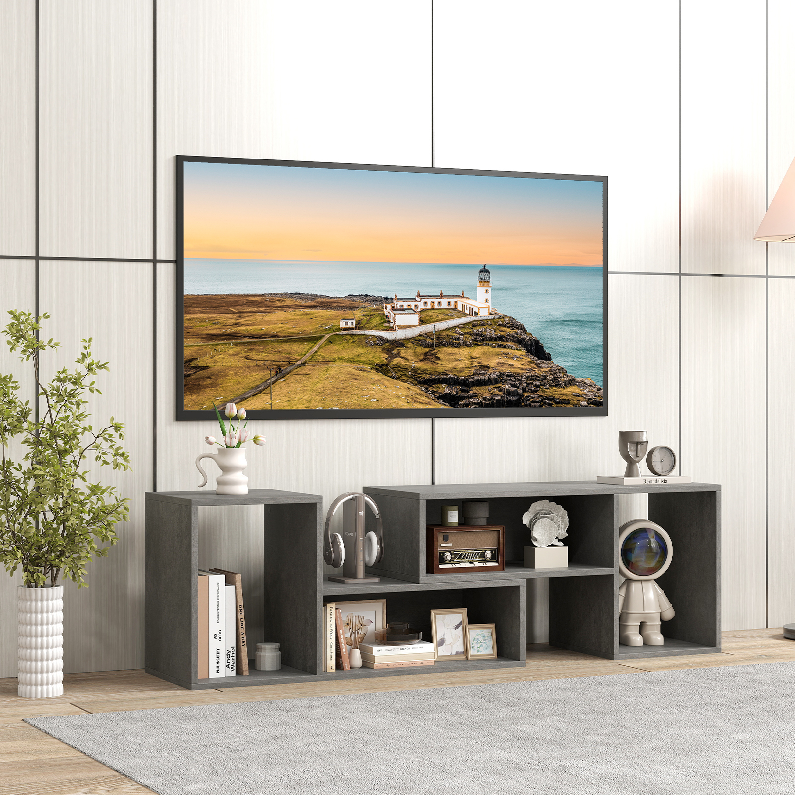 2 tlg. TV-Schrank Freie Kombination Fernsehtisch für Fernseher bis zu 60 Zoll Fernsehschrank Grau