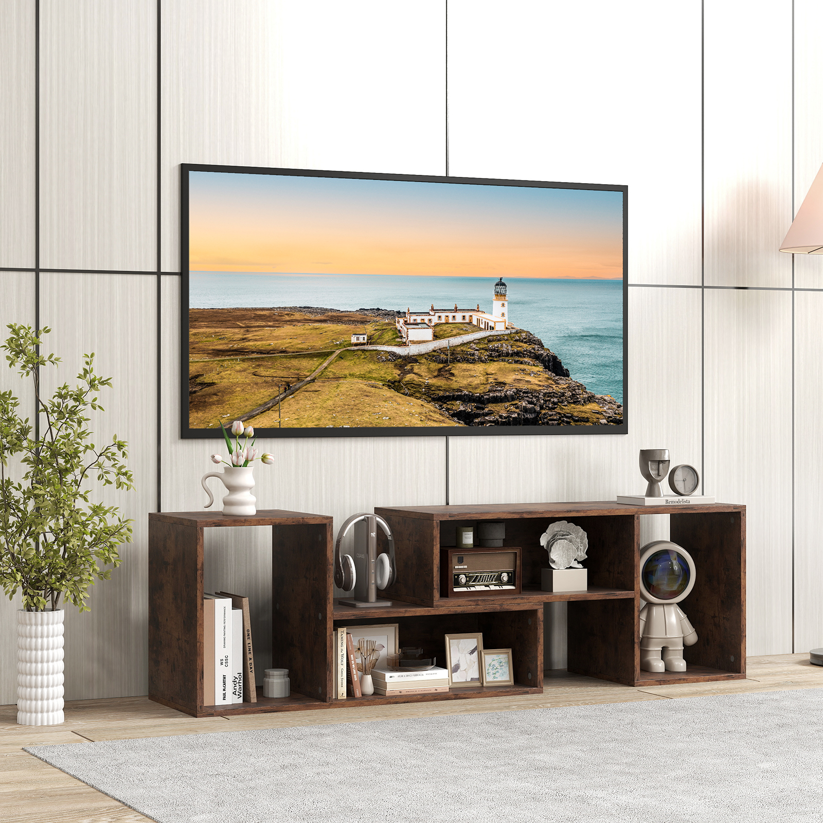 2 tlg. TV-Schrank Freie Kombination Fernsehtisch für Fernseher bis zu 60 Zoll Fernsehschrank Kaffee