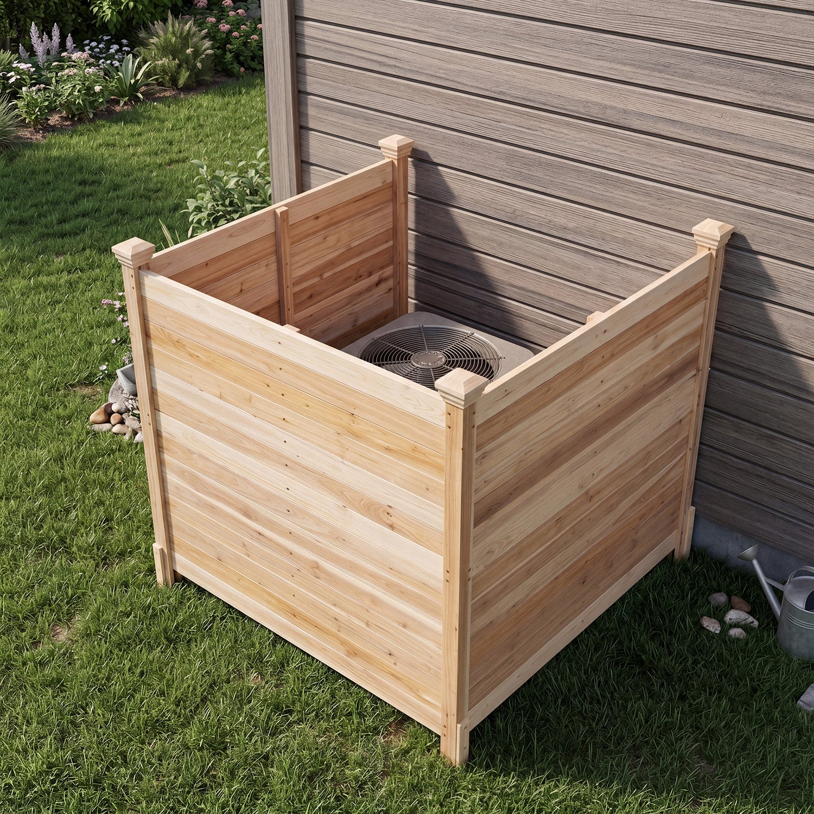 3-Teiliger Sichtschutzzaun aus Tannenholz Gartenzaun für Klimaanlage & Wärmepumpe Natur