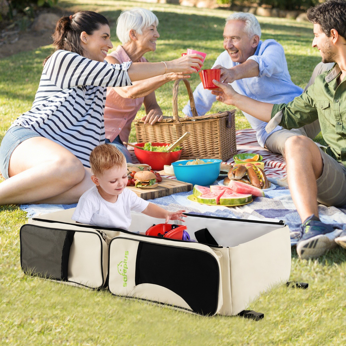 3-in-1-Wickeltasche Tragbare Baby-Reisetasche mit Wickelunterlage 85 x 38 x 18 cm