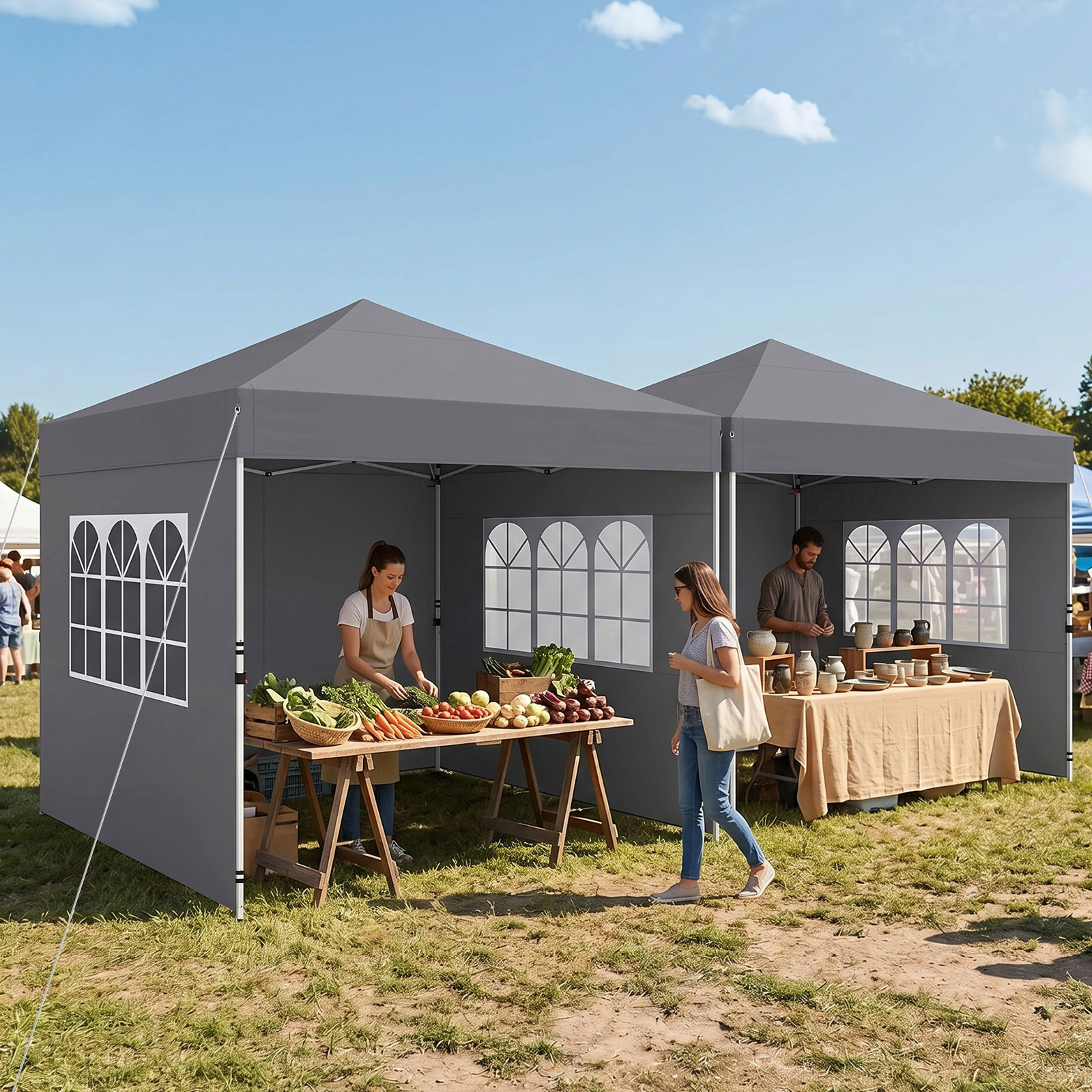 3 x 3m Pavillon Klappbar Wasserfester Gartenpavillon mit Abnehmbaren Seitenwänden Metallrahmen Grau