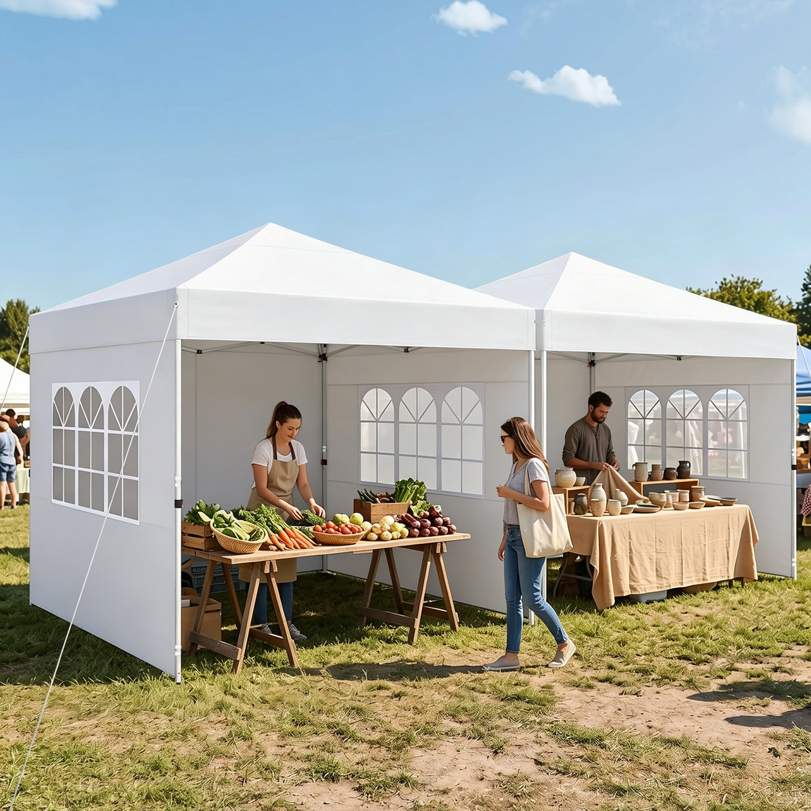 3 x 3m Pavillon Klappbar Wasserfester Gartenpavillon mit Abnehmbaren Seitenwänden Metallrahmen Weiß