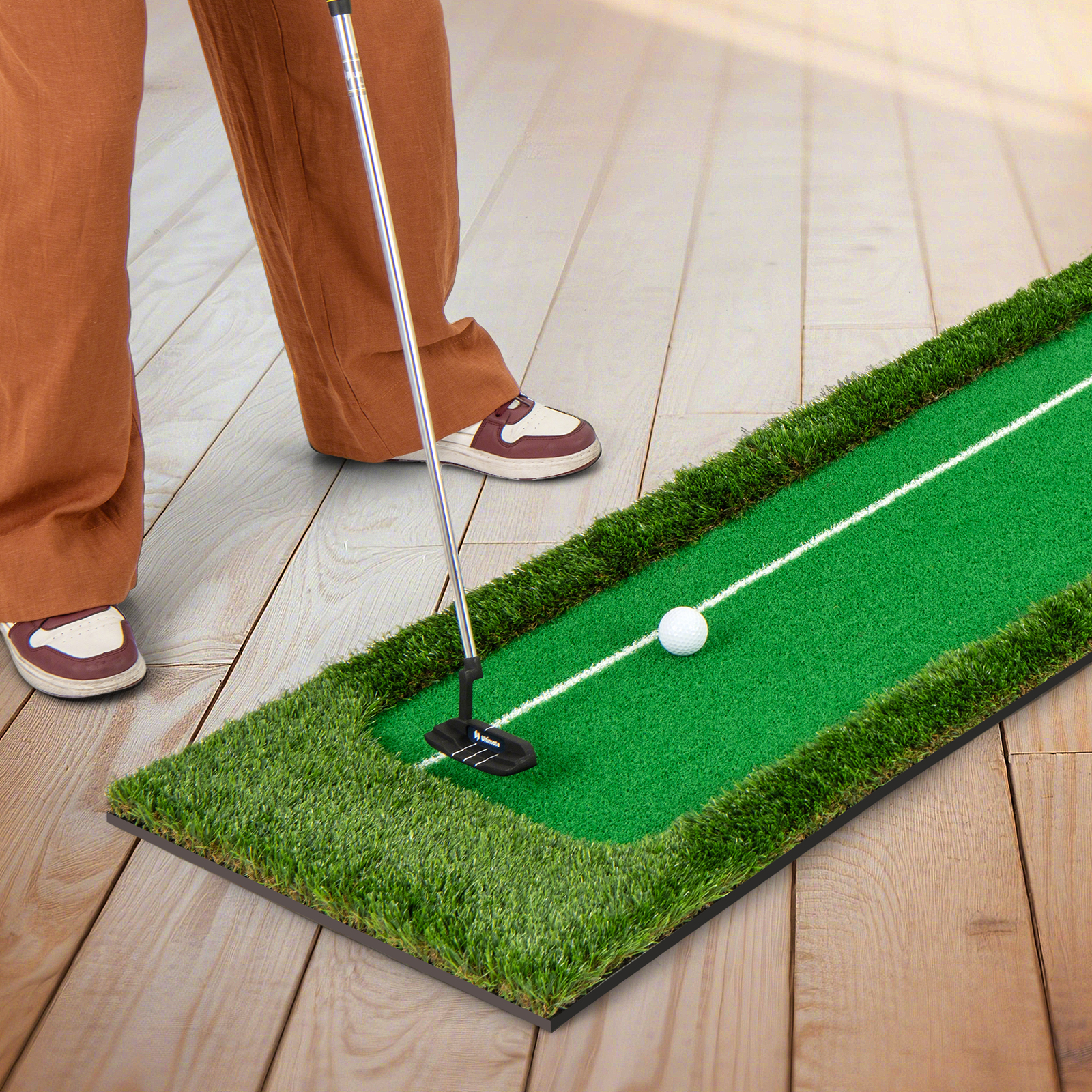 300 cm Golf Puttingmatte Golf-Trainingsmatte mit 3 Golfbällen und 2 Lochgrößen Golf Übungsmatte faltbar
