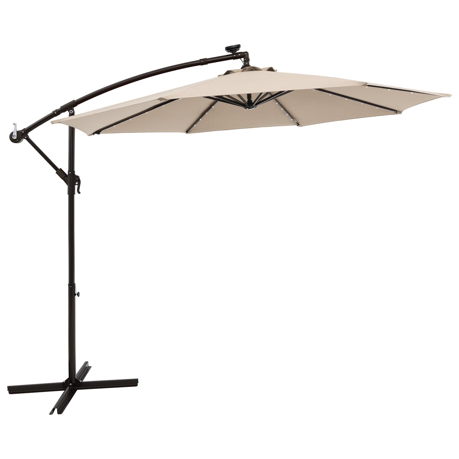 Sonnenschirm mit 40 Solar-LED-Leuchten & Kurbel Ampelschirm Gartenschirm Marktschirm Beige