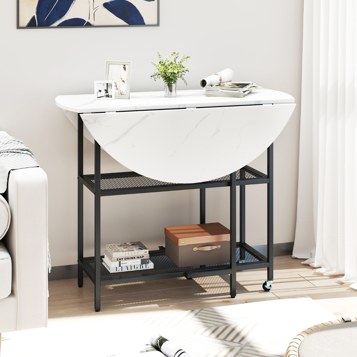 Klappbarer Esstisch mit Marmor Optik Mobiler Klapptisch für 2-4 Personen Küchentisch Weiß