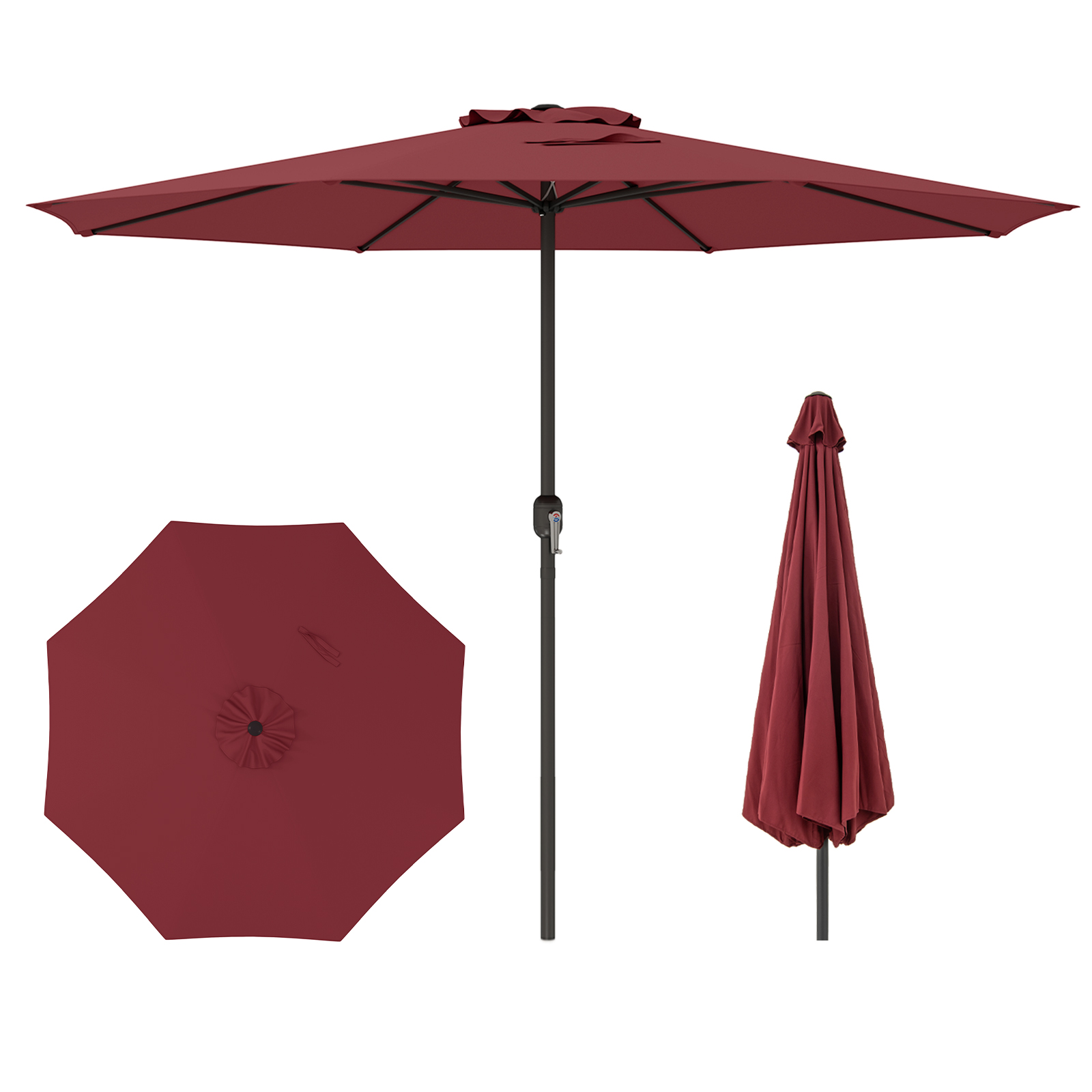 Sonnenschirm 350 cm großer Gartenschirm mit Kurbel Terrassenschirm mit 8 Rippen Rot