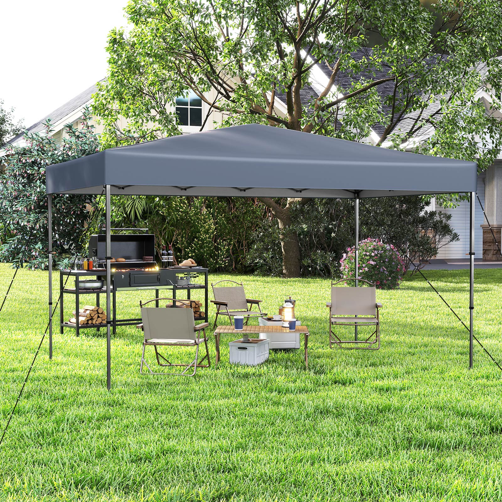365 x 225 cm Pop-up-Pavillon mit tragbarer Tragetasche 9 Heringe 4 Windseile faltbarer Outdoor-Sonnenschutz Pavillon Grau