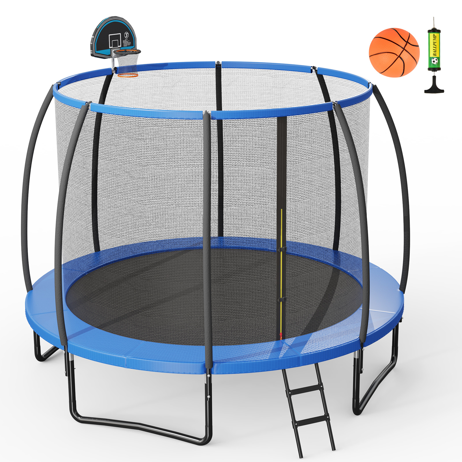 φ366 cm Trampolin mit Leiter & Basketball & Sprungmatte & Randabdeckung Gartentrampolin