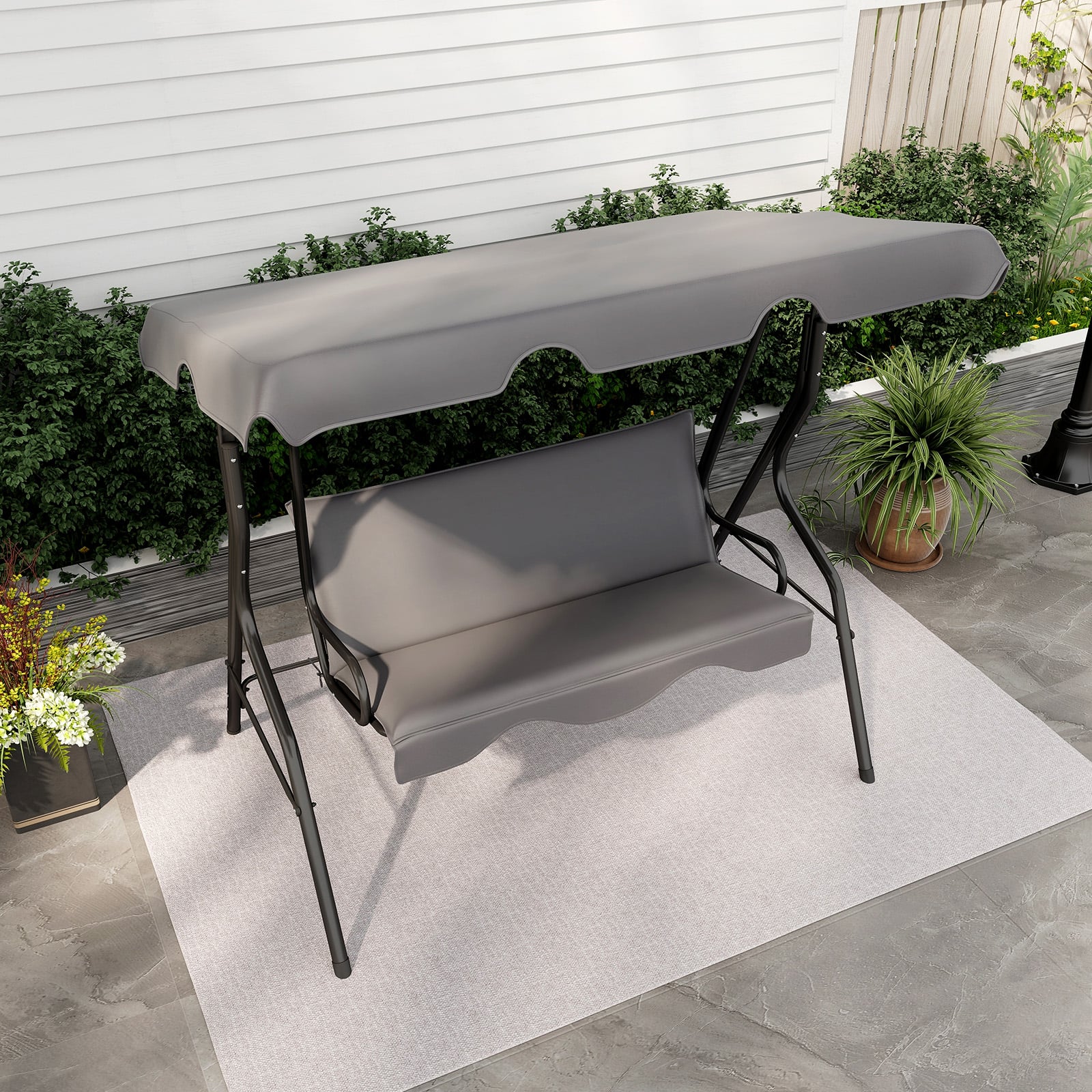 3-Sitzer Hollywoodschaukel mit verstellbarem Dach Gartenschaukel Schaukelbank für Garten Grau