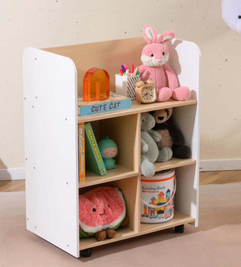 3-stöckiges Kinderbücherregal mit Rollen doppelseitige Buchanzeige & Aufbewahrungswagen Weiß