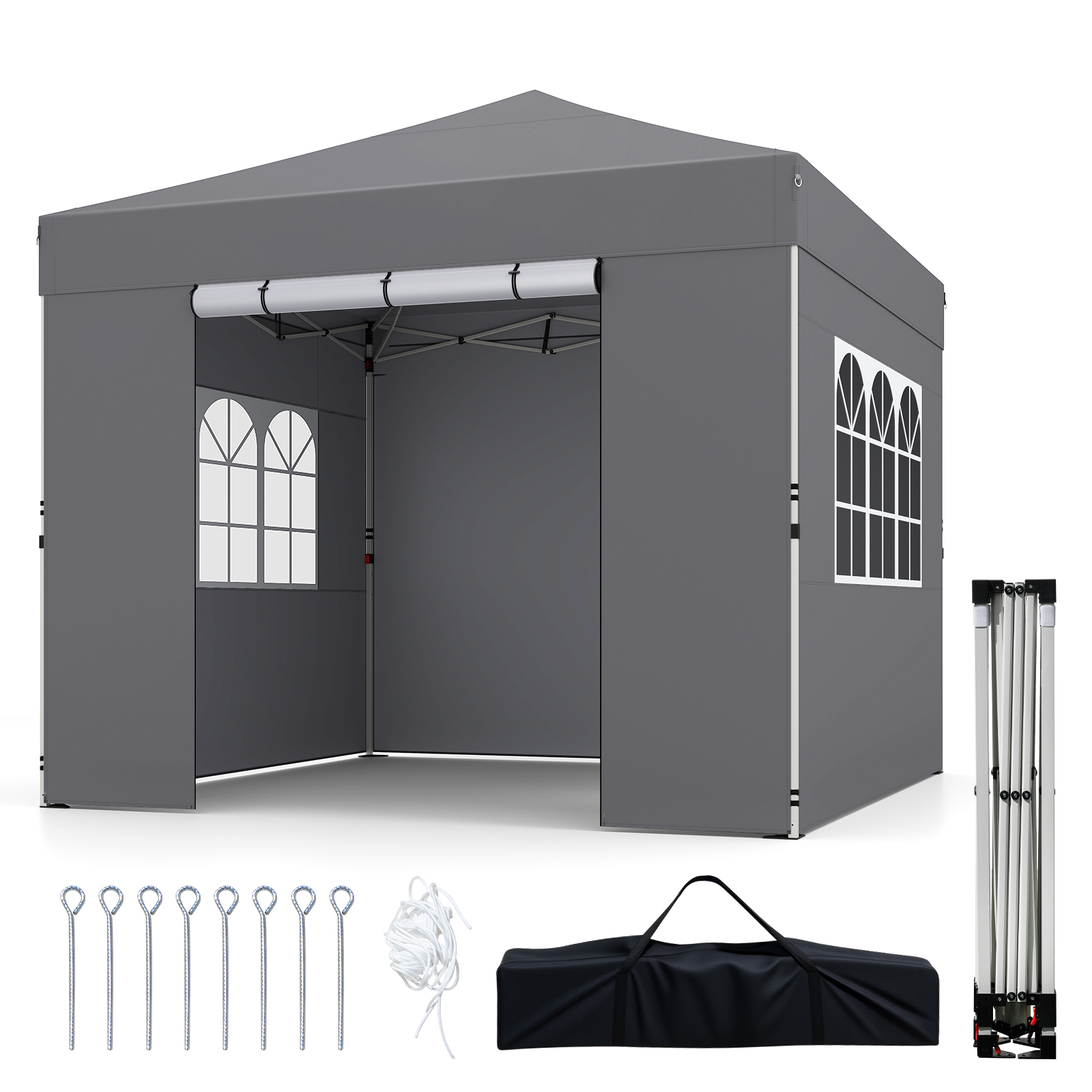 3 x 3m Pavillon Klappbar Wasserfester Gartenpavillon mit Abnehmbaren Seitenwänden Metallrahmen Grau