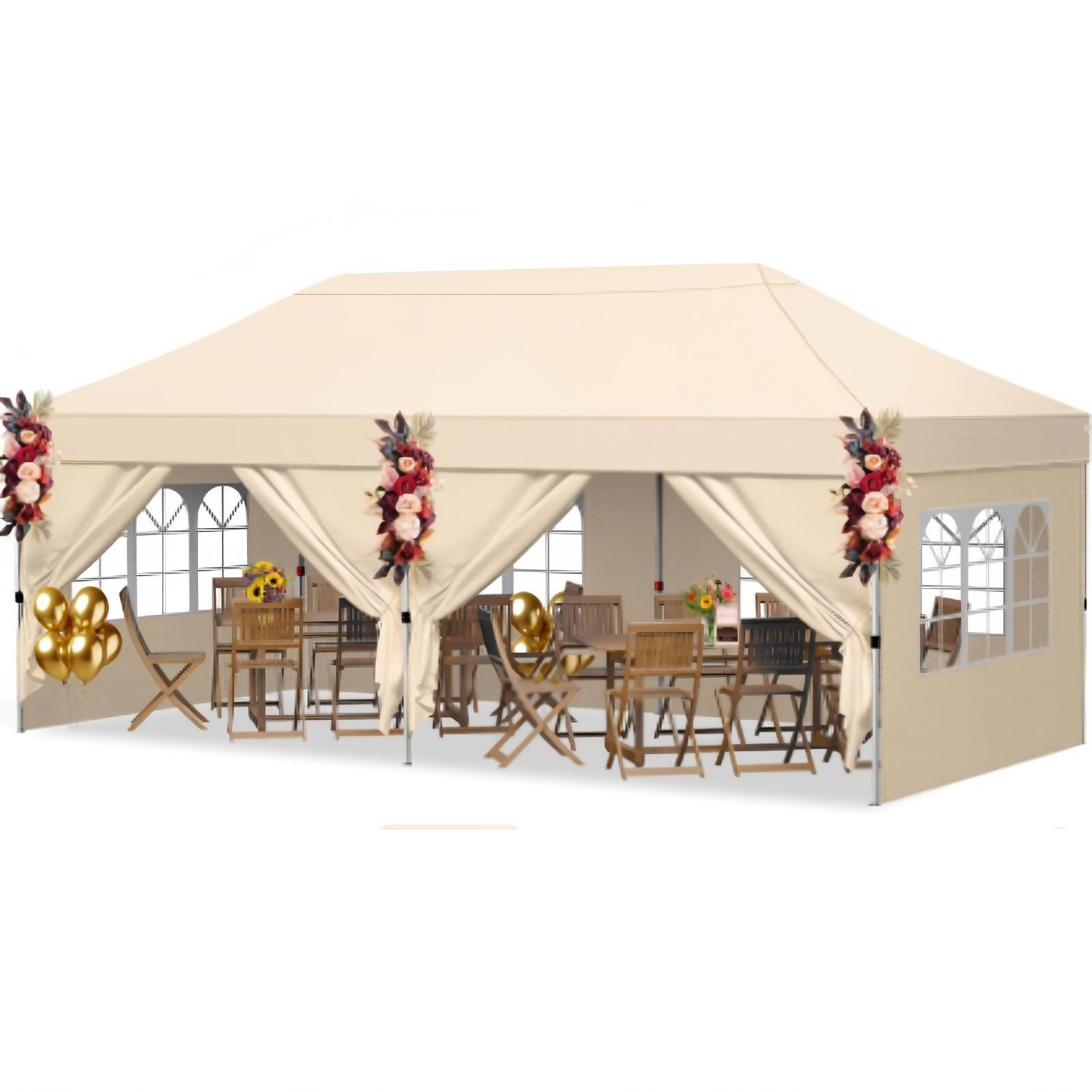 3x6 m Faltpavillon mit 4 Seitenwänden Höhenverstellbarer Gartenpavillon Pop-Up Pavillon Weiß
