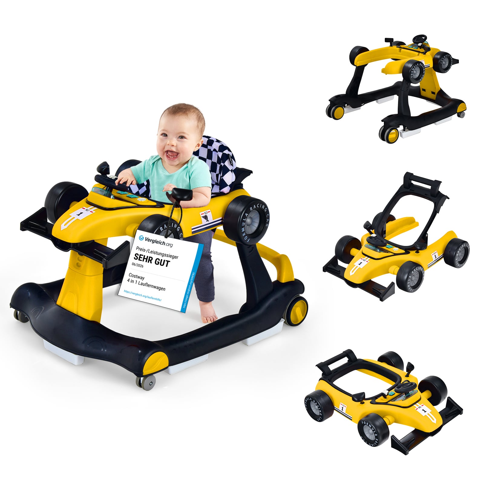4 in 1 Lauflernwagen Klappbarer Lauflernwagen Gelb