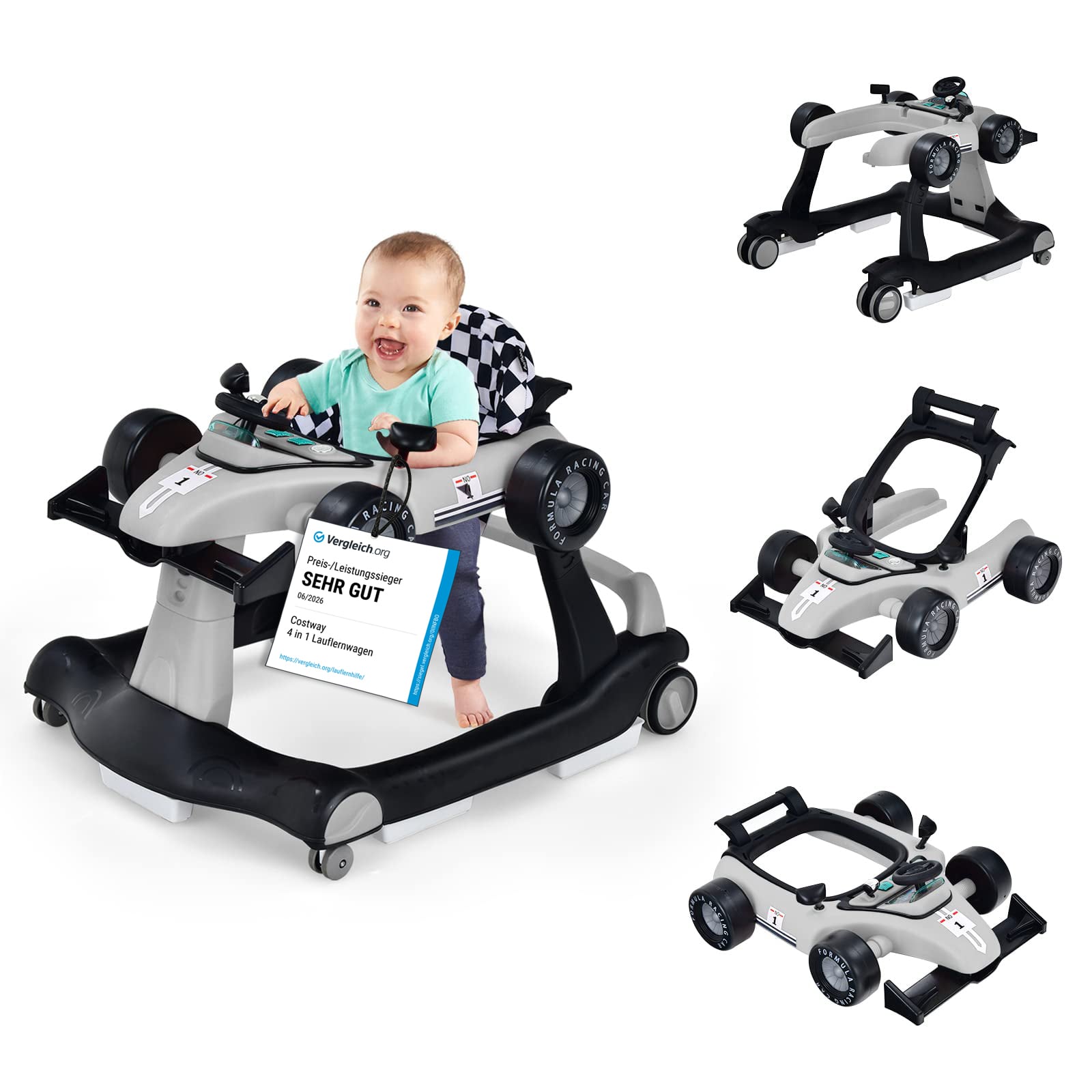 4 in 1 Lauflernwagen Klappbarer Lauflernwagen Grau