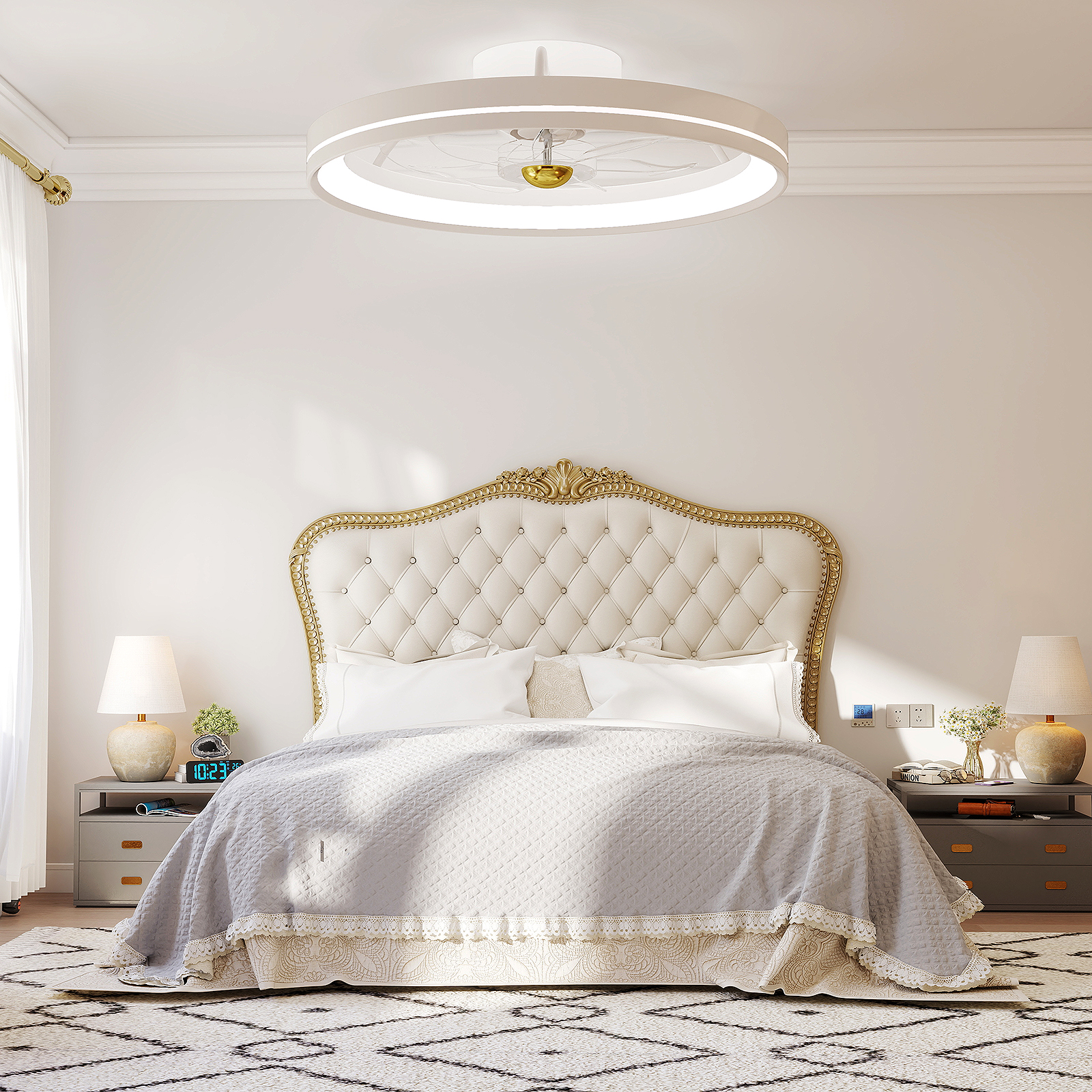 φ48cm Deckenventilator mit Beleuchtung umkehrbarer Ventilator LED Deckenleuchte 3000-6500K dimmbar mit 6 Windgeschwindigkeiten Weiß